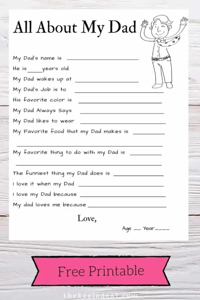 All About My Dad Questionnaire Free Printable The Keele Deal