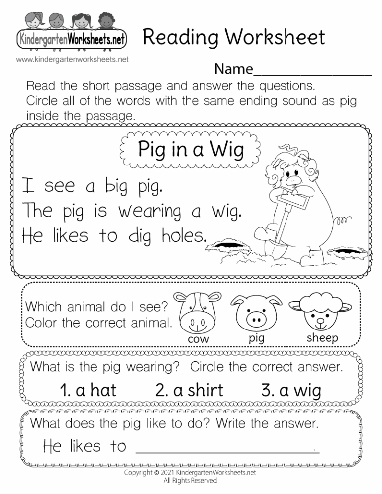 Printable Reading Worksheet For Preschool Printable Preschool Worksheets