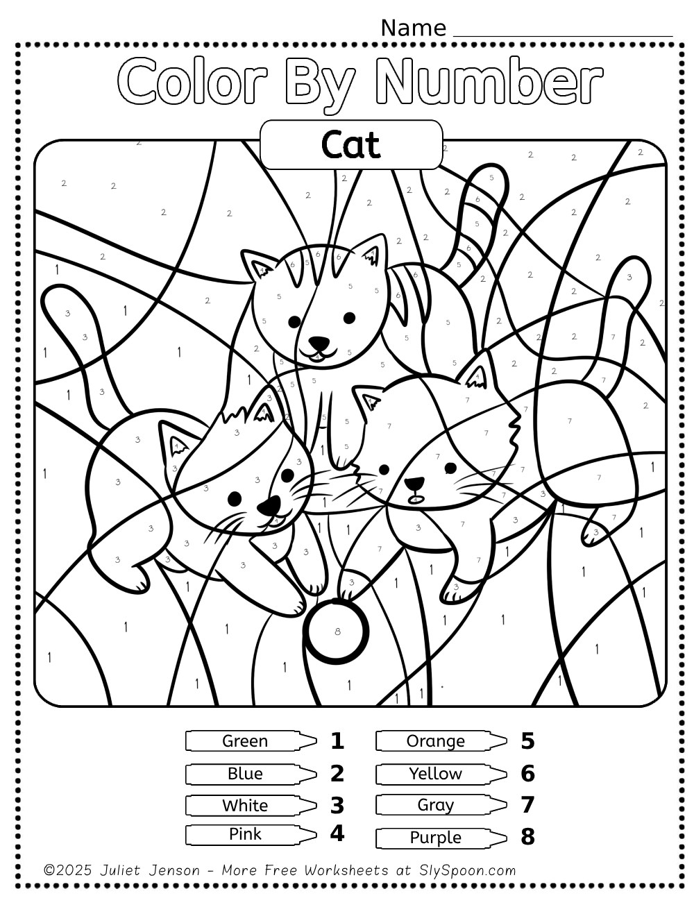 10 Free Printable Cat Themed Color By Number Pages For Kids Sly Spoon
