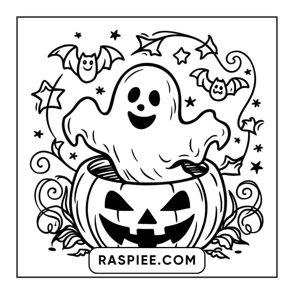 100 Bold And Easy Cute Halloween Coloring Pages Printable PDF Instant RASPIEE