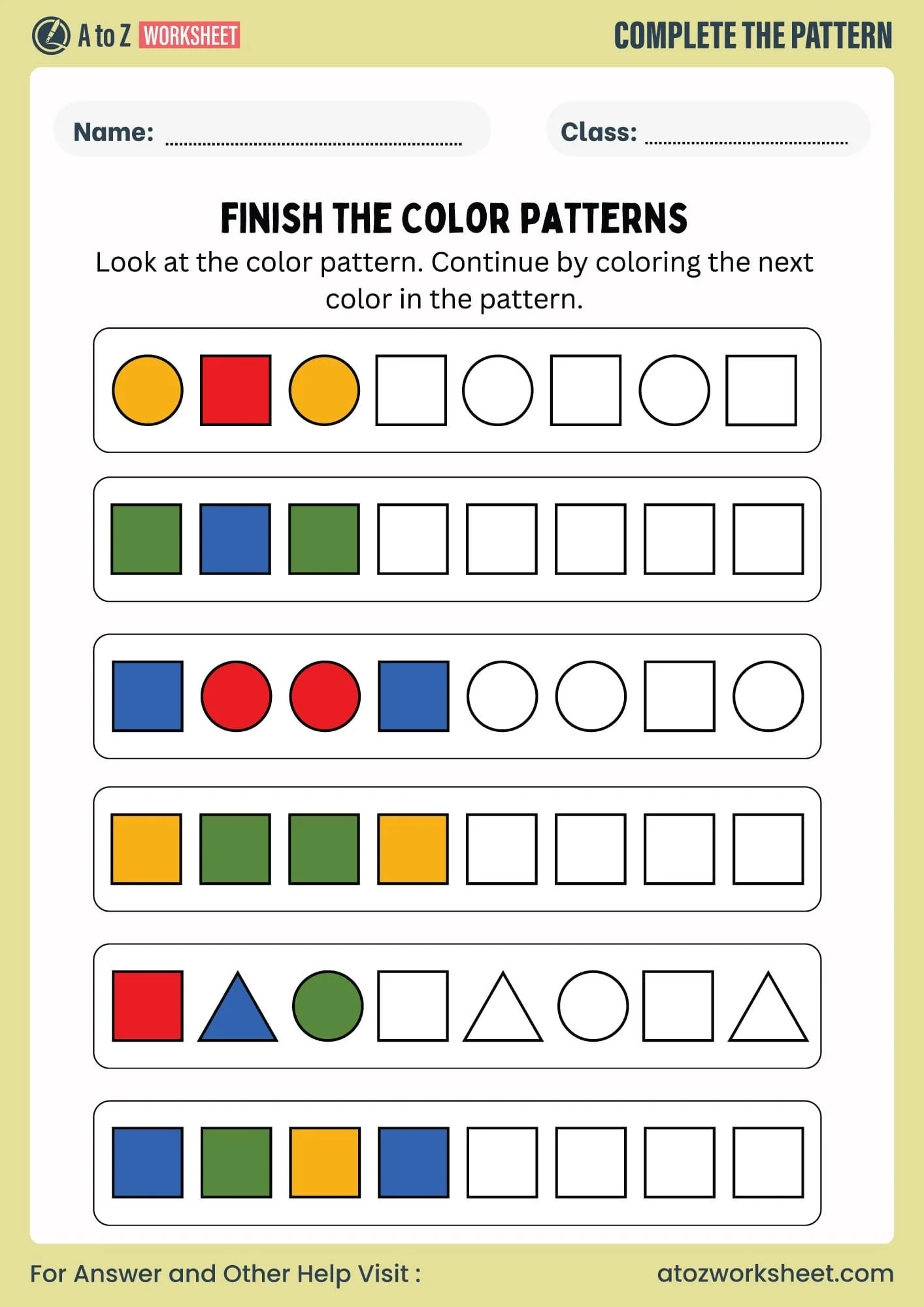 11 Free Pattern Worksheets For Kids A To Z Worksheet