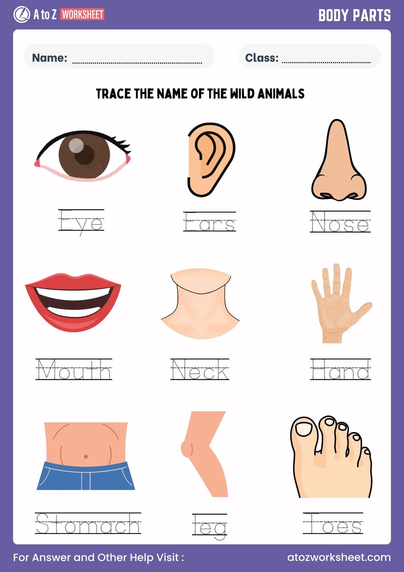 11 Free Printable Body Parts Worksheet For Kindergarten And Class 1 Kids A To Z Worksheet