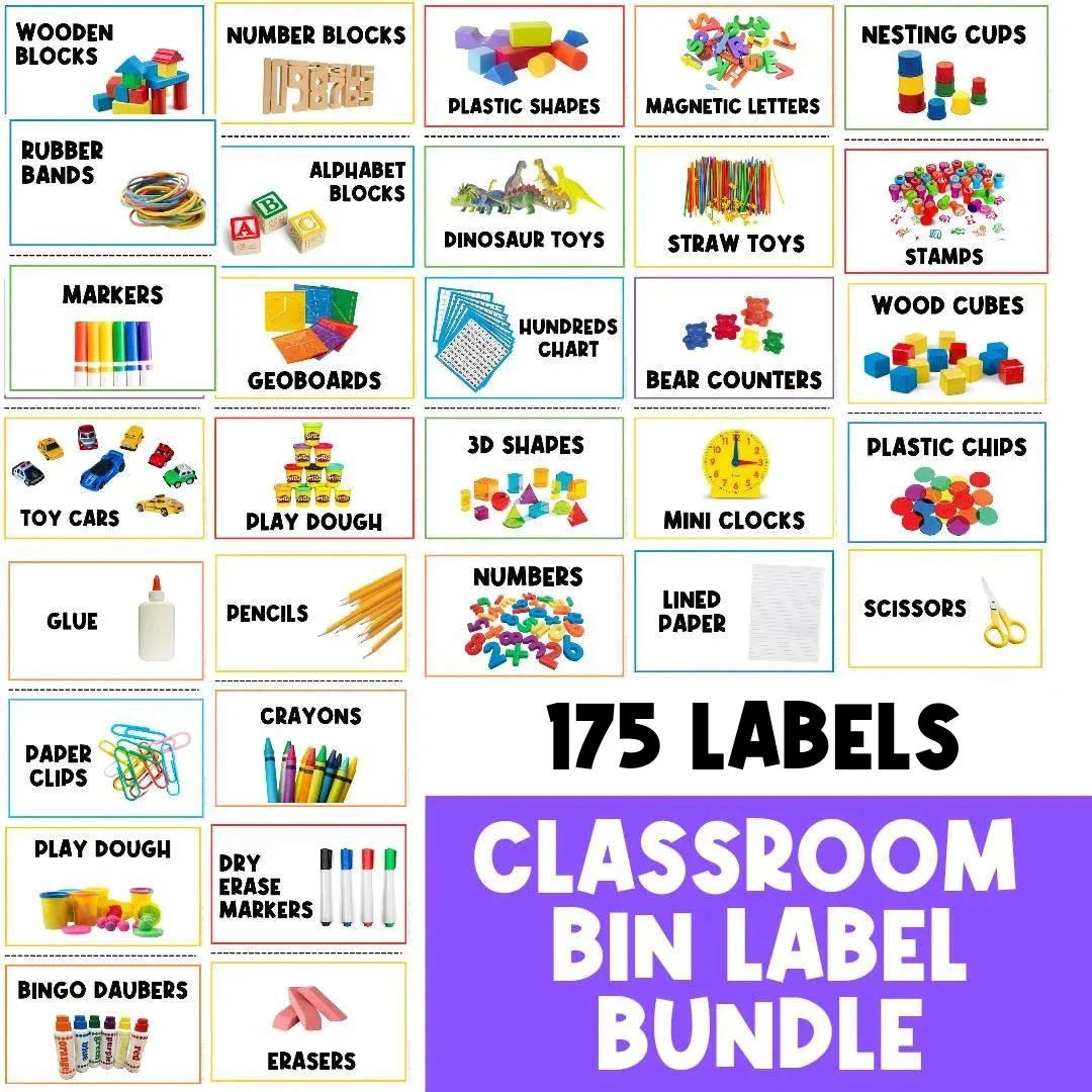 175 REAL PICTURES BUNDLE School Supplies And Bin Labels Bin Label Printable Signs Stationary Storage Organization Classroom Etsy