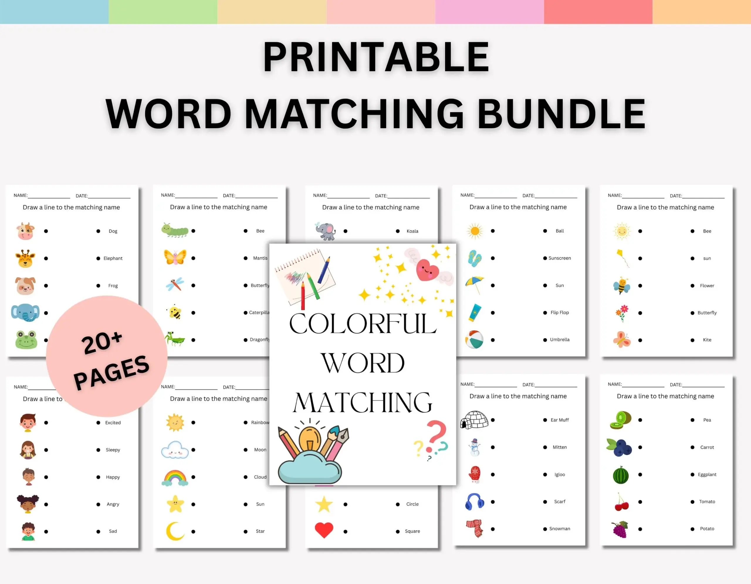 20 Printable Matching Names Worksheets Match The Name Kindergarten Preschool Activity Busybook Educational Pages Teaching Resources Etsy Israel