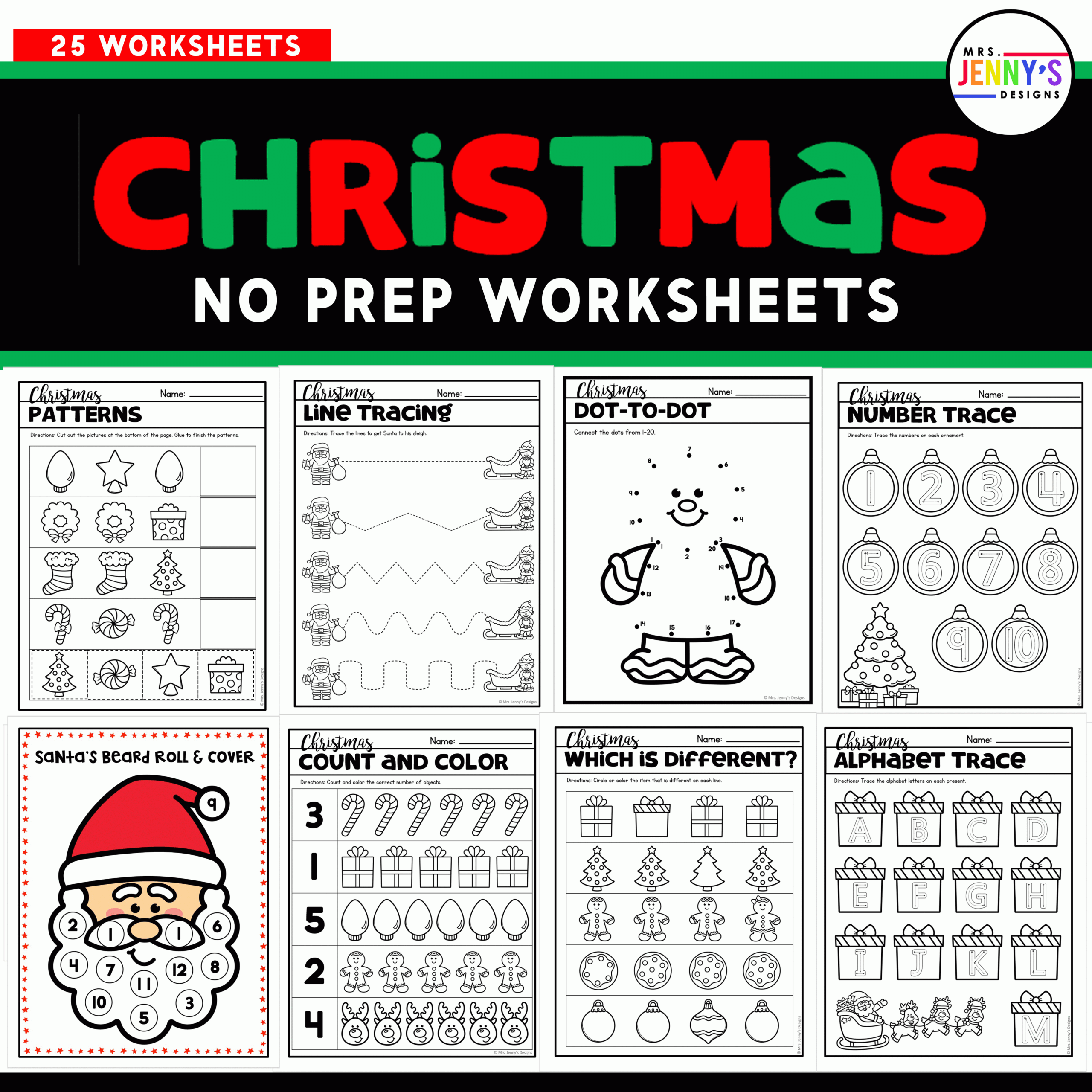 25 Christmas No Prep Worksheets Activities For Preschool And Kindergarten Classful