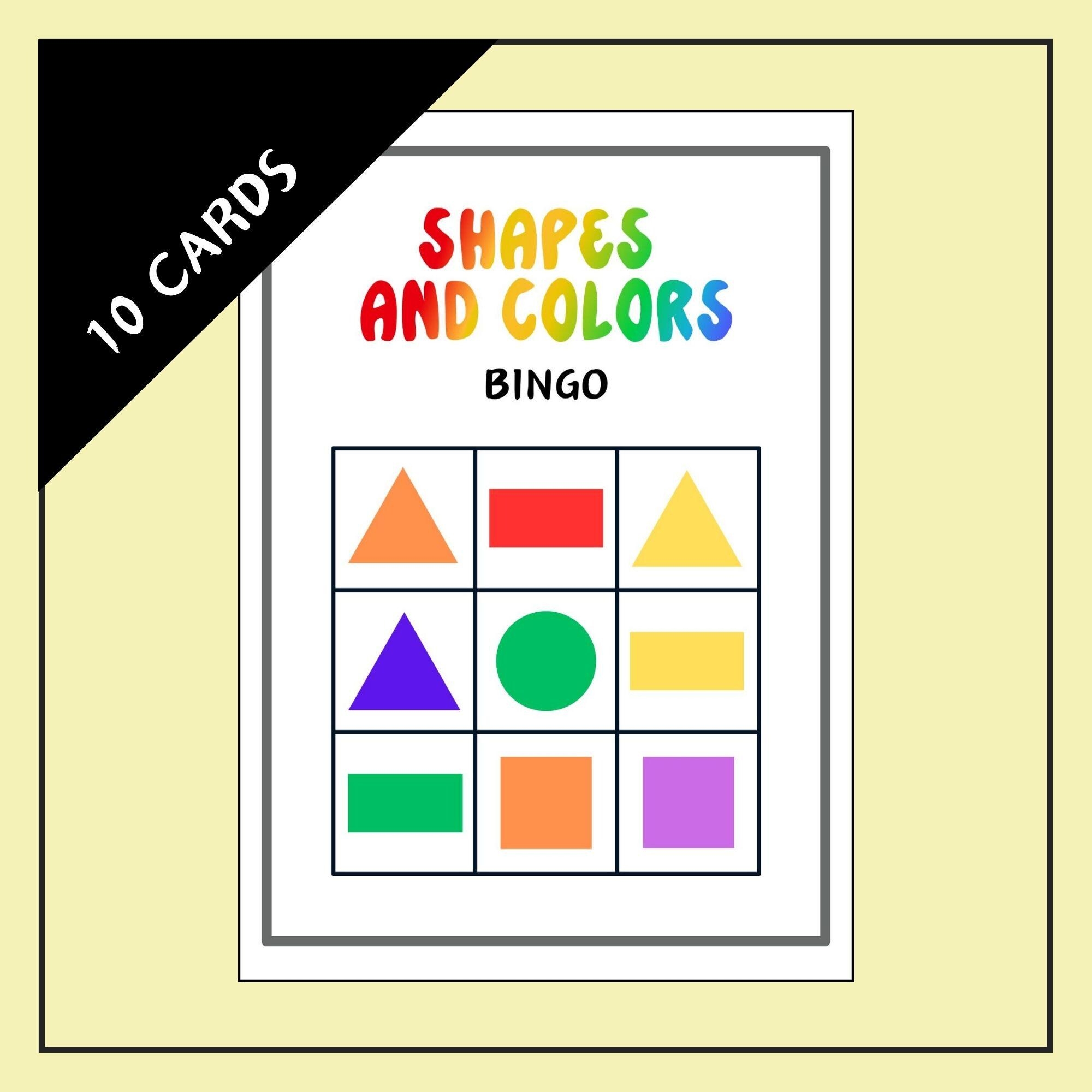 3x3 Shapes Colors Bingo Game For Toddlers 10 Printable Bingo Cards Shapes Bingo Colours Bingo Learning Game Etsy