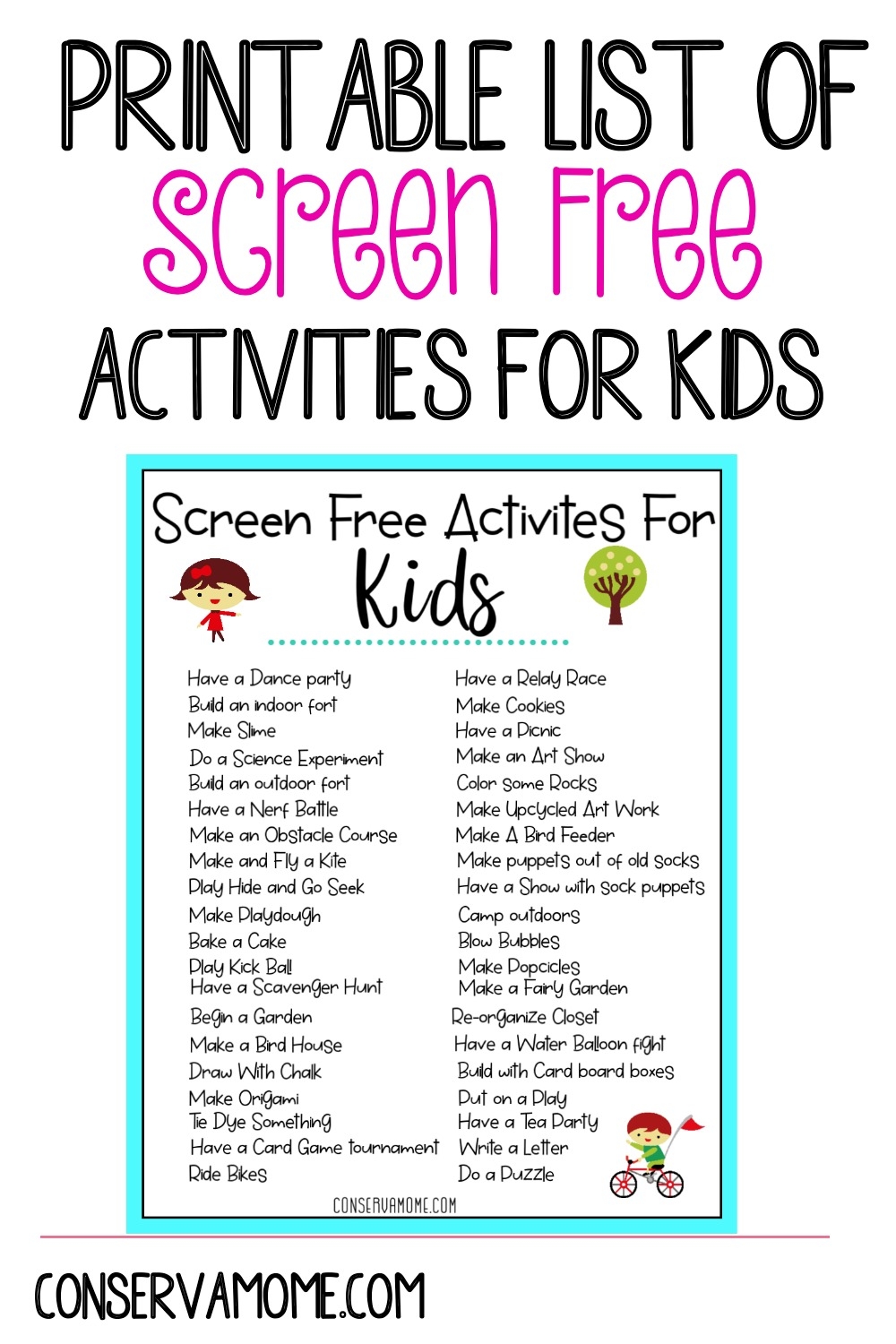 40 Screen Free Activities For Kids Printable ConservaMom 40 Screen Free Activities For Kids Printable ConservaMom