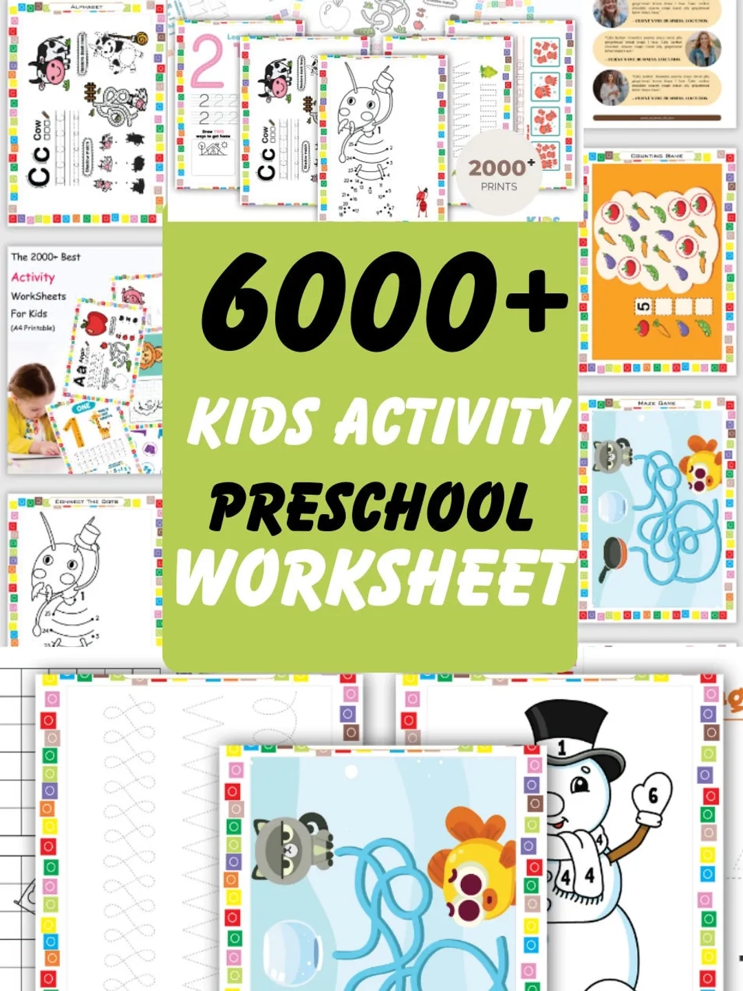 6000 Kids Activity Preschool Worksheets Learning Fun Printable 
