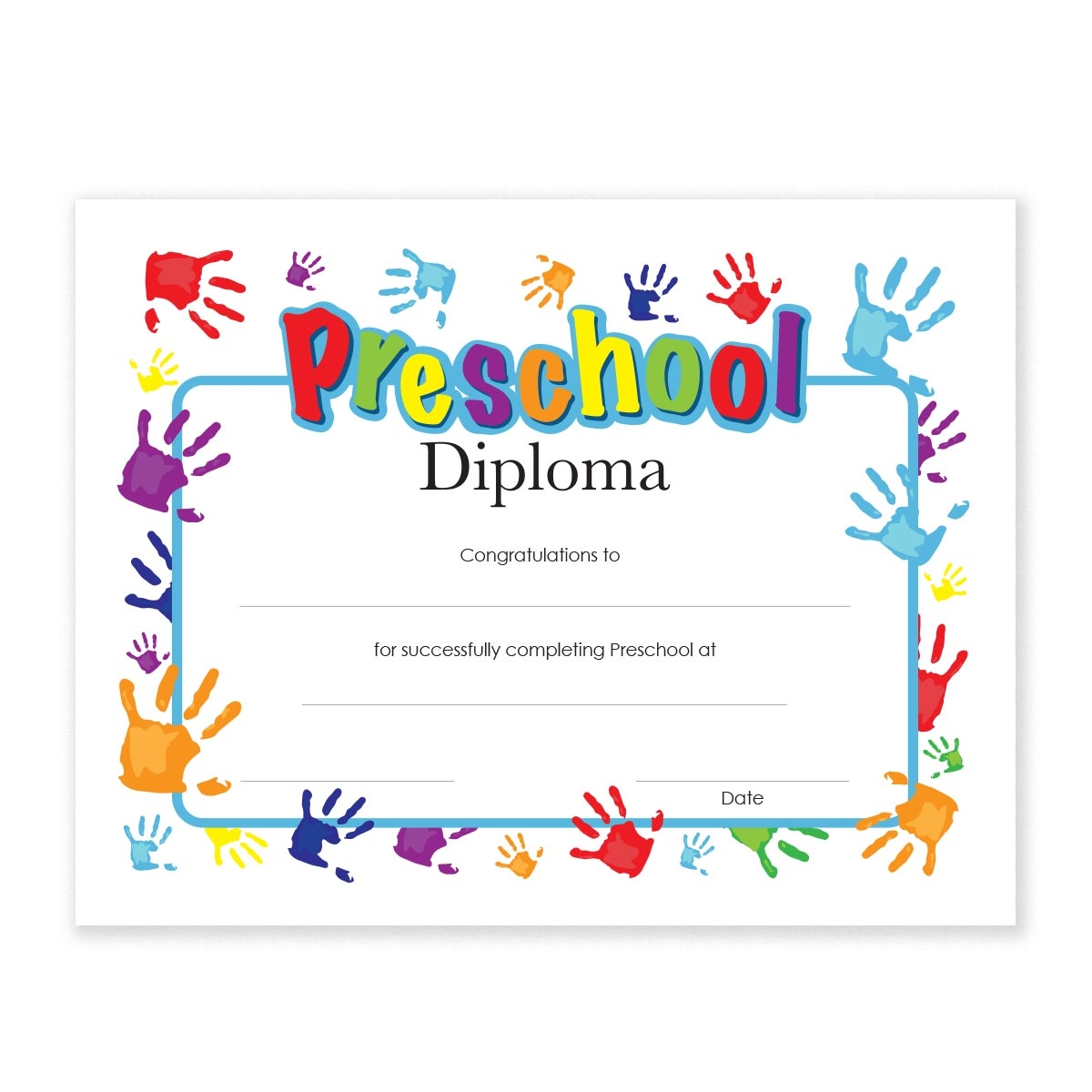 8 1 2 In X 11 In Handprints Preschool Diplomas 30 pkg Alphabet U