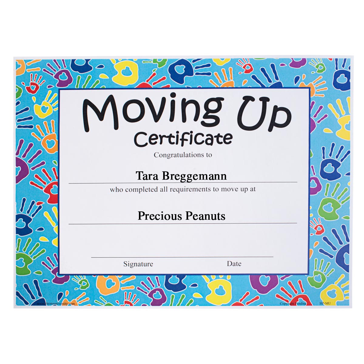 8 5 X 11 In Handprints Moving Up Certificate Rhyme University 8 5 X 11 In Handprints Moving Up Certificate Rhyme University