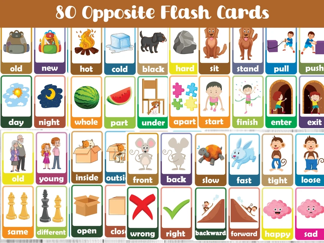 80 Opposite Flash Cards Learn Opposites Opposite Worksheet Homeschool Worksheet Kindergarten Worksheet Clip Cards Matching Opposites Etsy