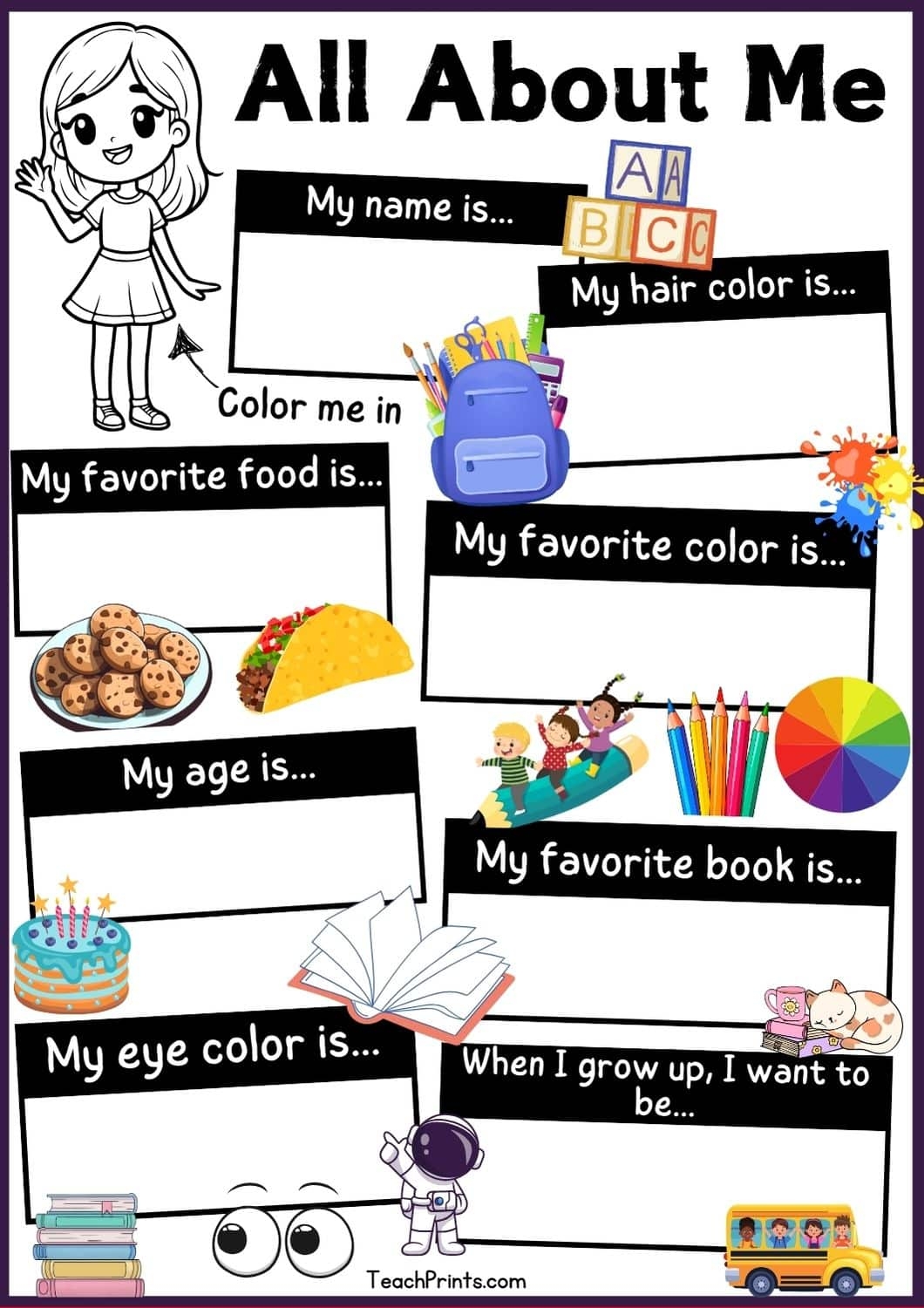 9 Free All About Me Worksheets Printables Teach Prints