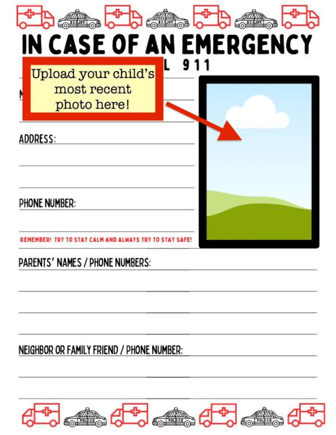 911 Emergency Worksheet For Kids Safety Activity Editable Personal Information PDF Template For Canva Etsy