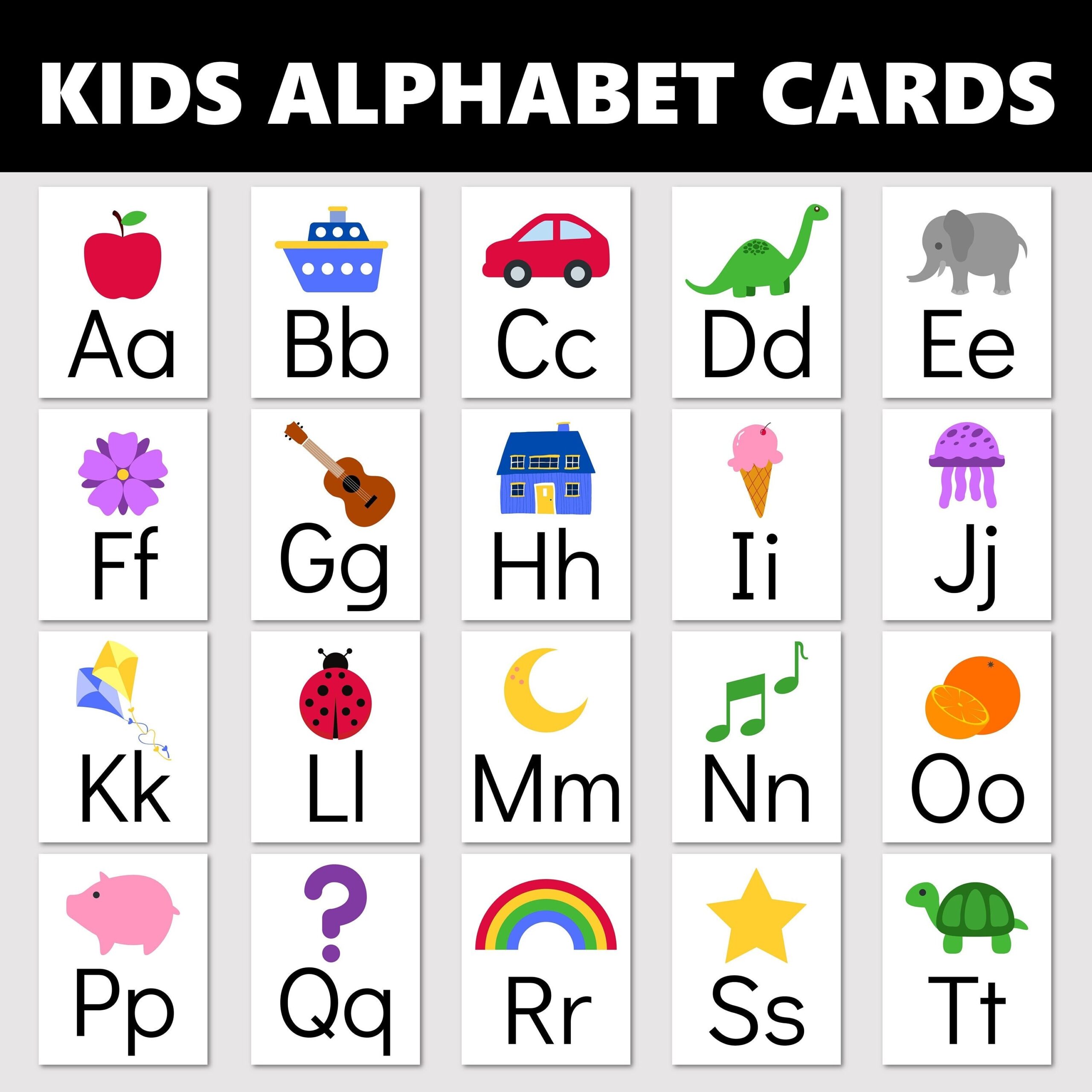 ABC Alphabet Flash Cards Printable Kids Letters Card Set Kid Worksheets Library