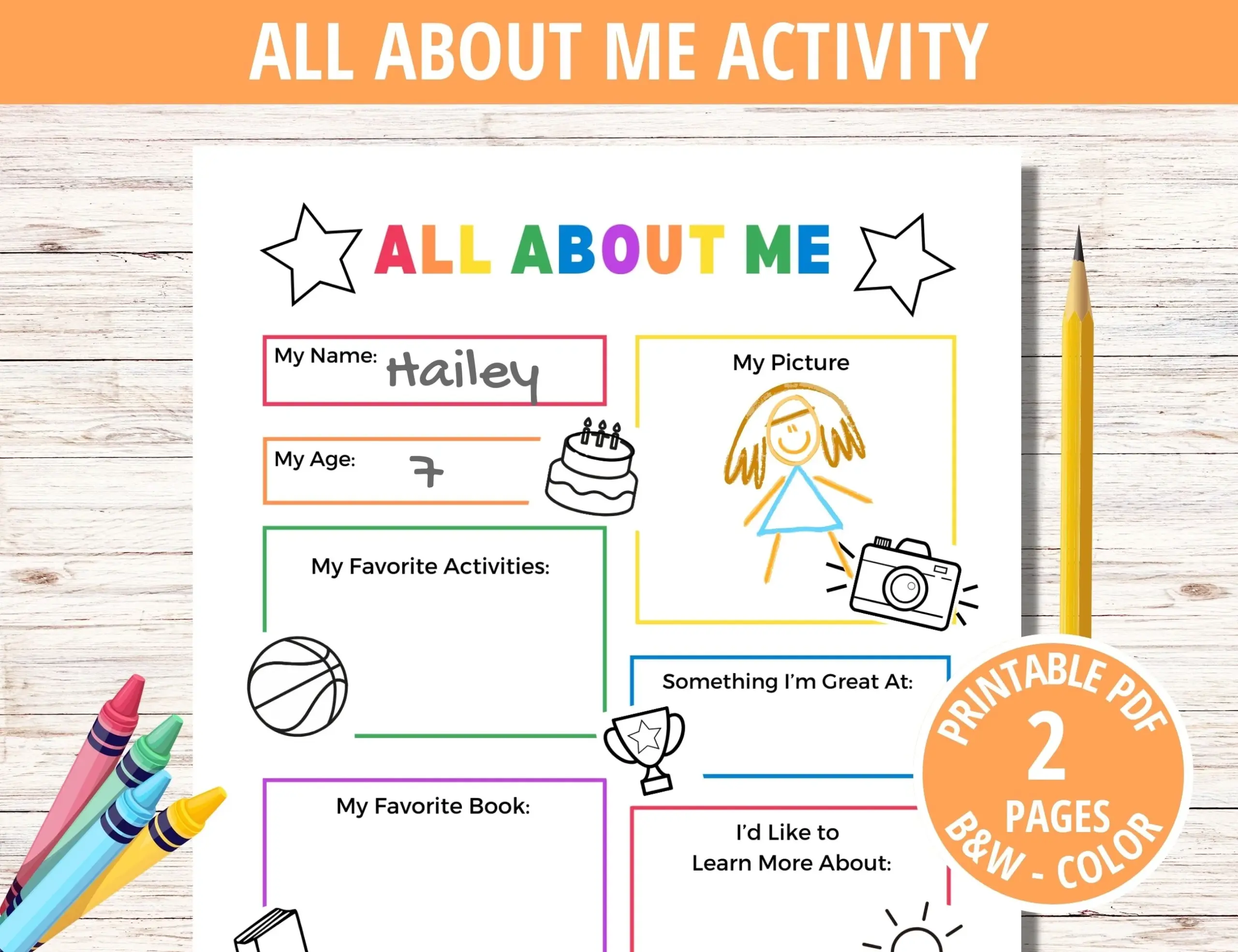 All About Me Activity Full Color And Black White Nuggets Of Wisdom