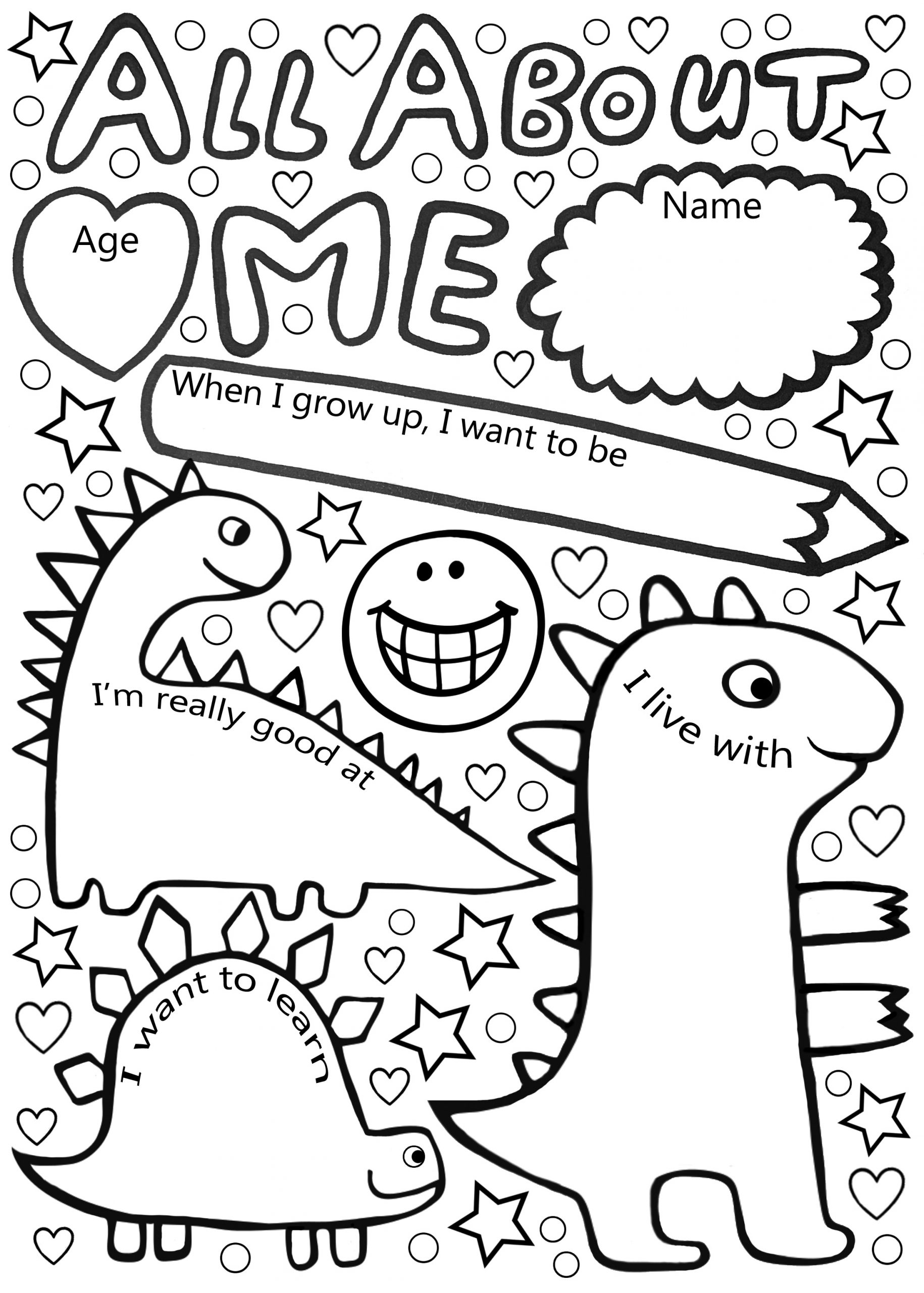 All About Me Dinosaur Themed Worksheet Rooftop Post Printables
