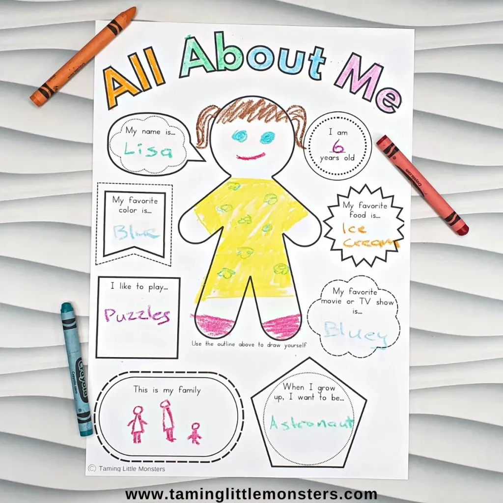 All About Me Printable For Kids Taming Little Monsters