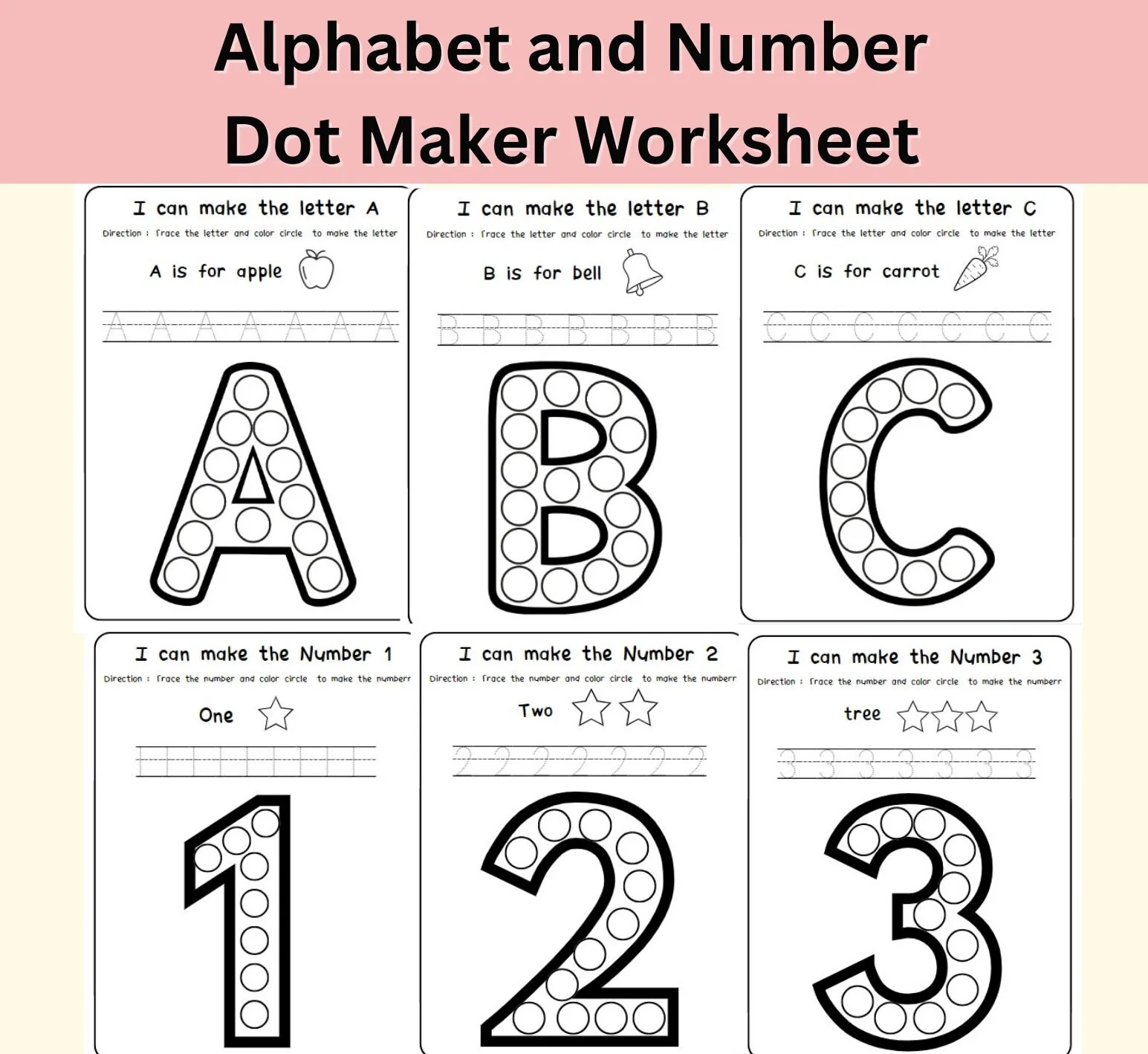 Alphabet And Number Dot Maker Worksheet For Toddler preschool printable Homeschool Etsy