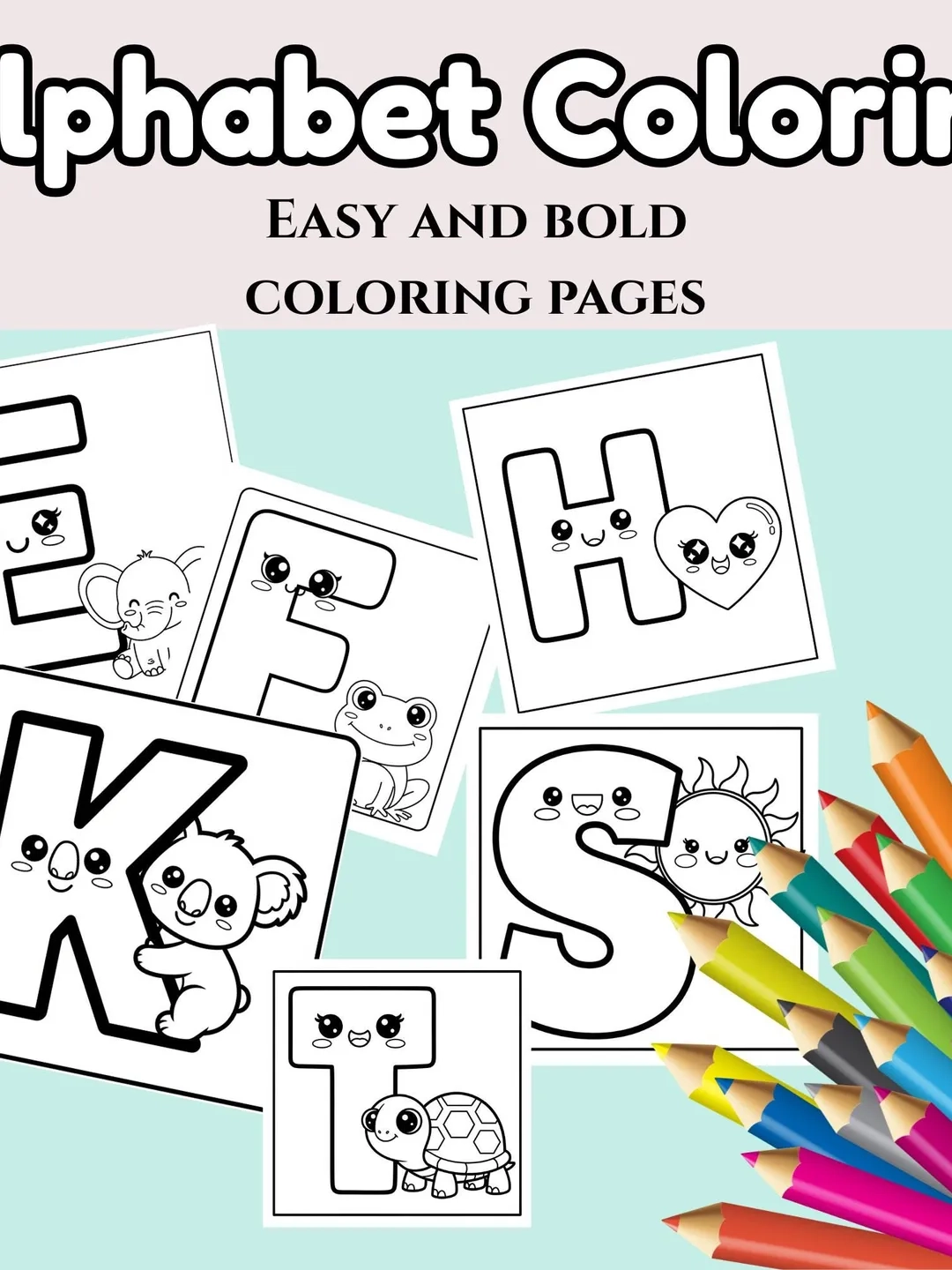 Alphabet Coloring Pages Printable PDF Bold Capital Letters ABC For Kids Kawaii Cute Preschool Learning Activity