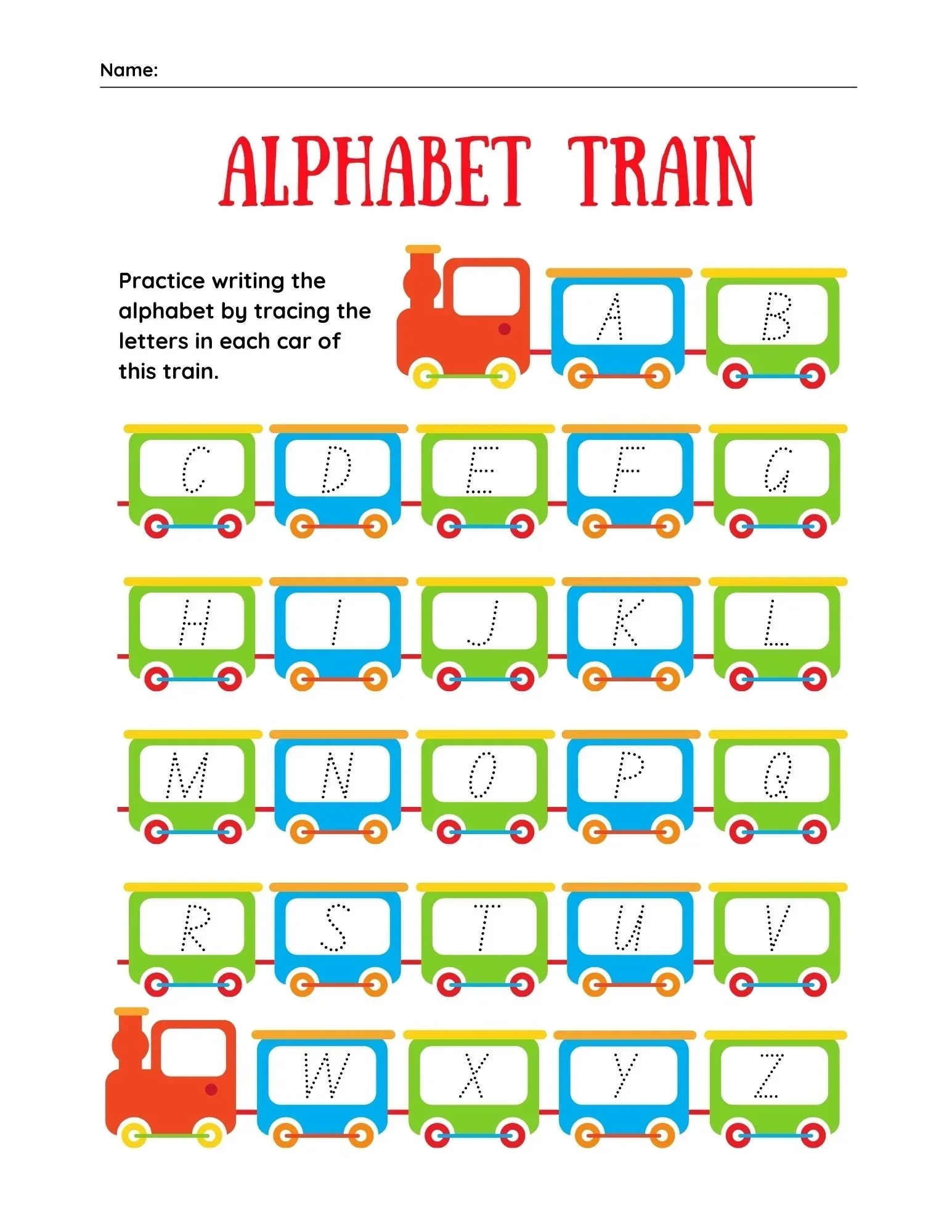 Alphabet Tracing Train Activity Sheet For Kids NESTA TOYS