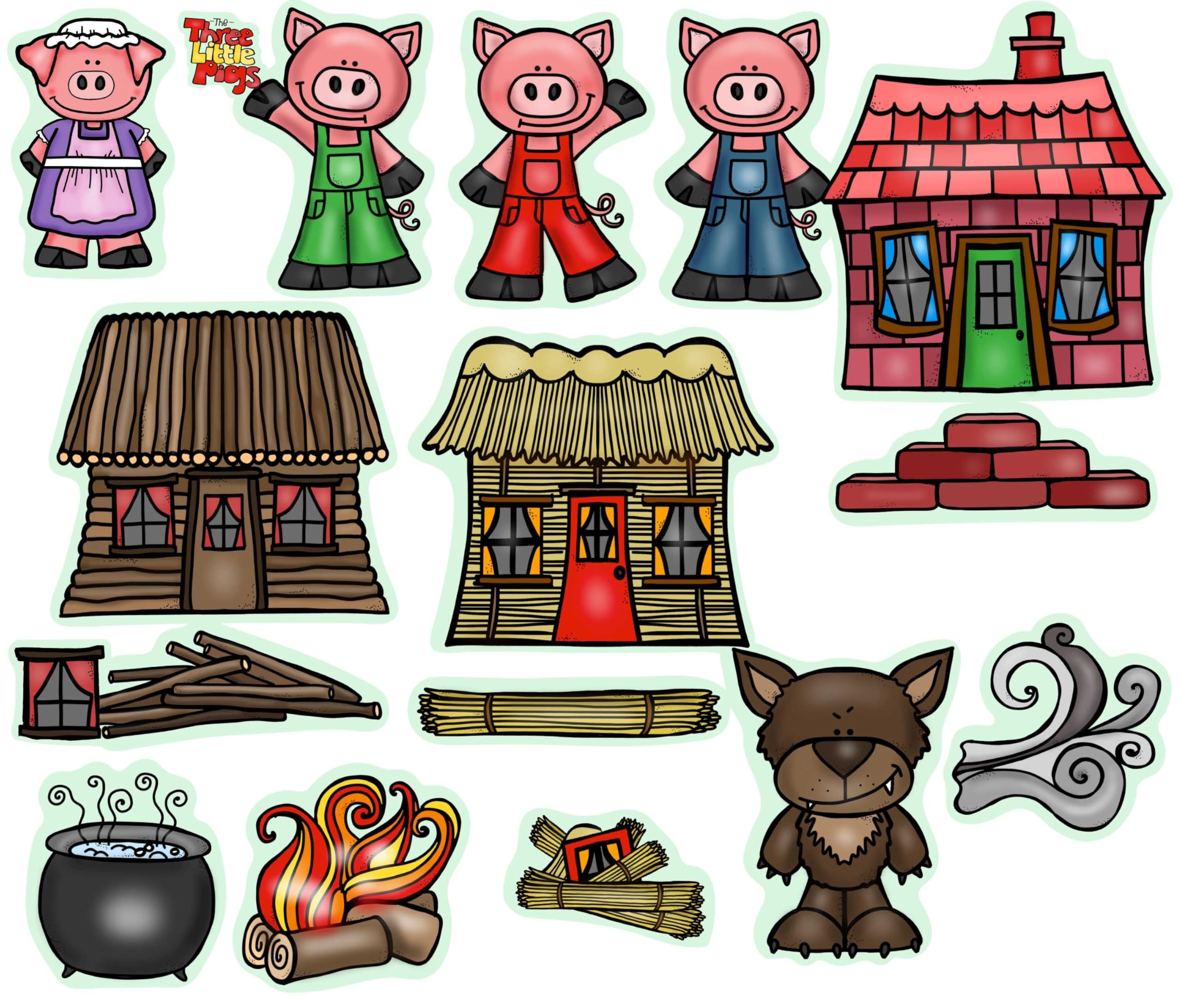 Amazon Three Little Pigs Story Set Flannel Felt Board Figures 14 Pieces PRECUT Plus Activity Pages Preschool Made In USA Of Domestic Felt Imported Ink Medium Toys Games