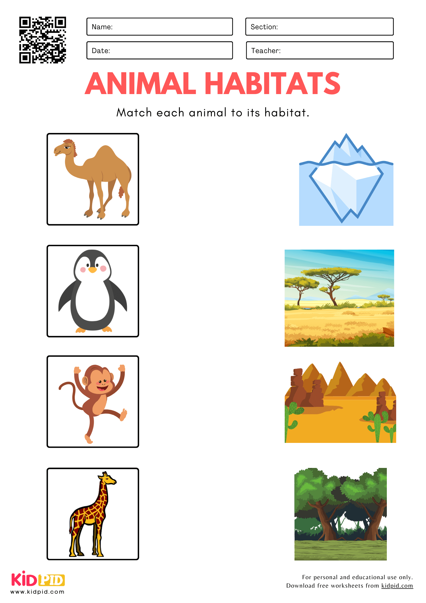 Animal Habitats Matching Worksheet For Kindergarten Kidpid