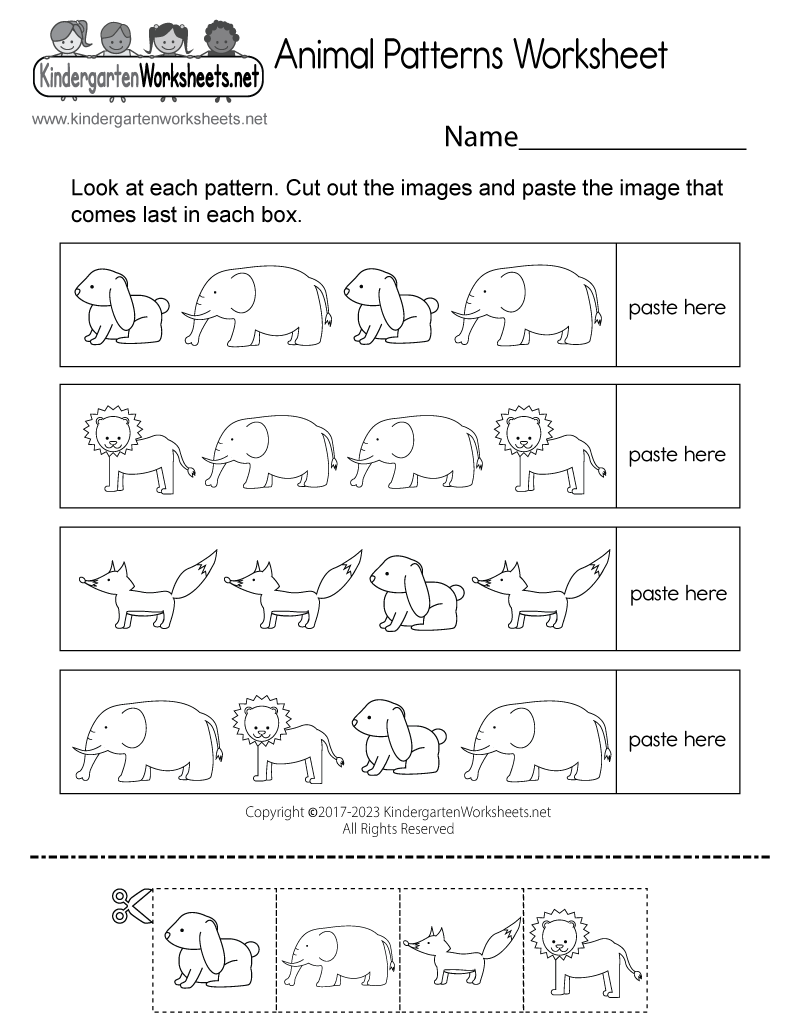 Animal Patterns Worksheet Free Printable PDF