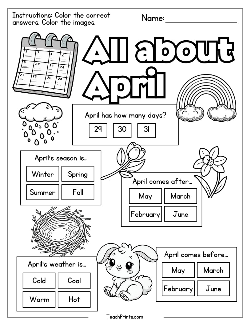 April Worksheets 8 Free PDF Printables Teach Prints