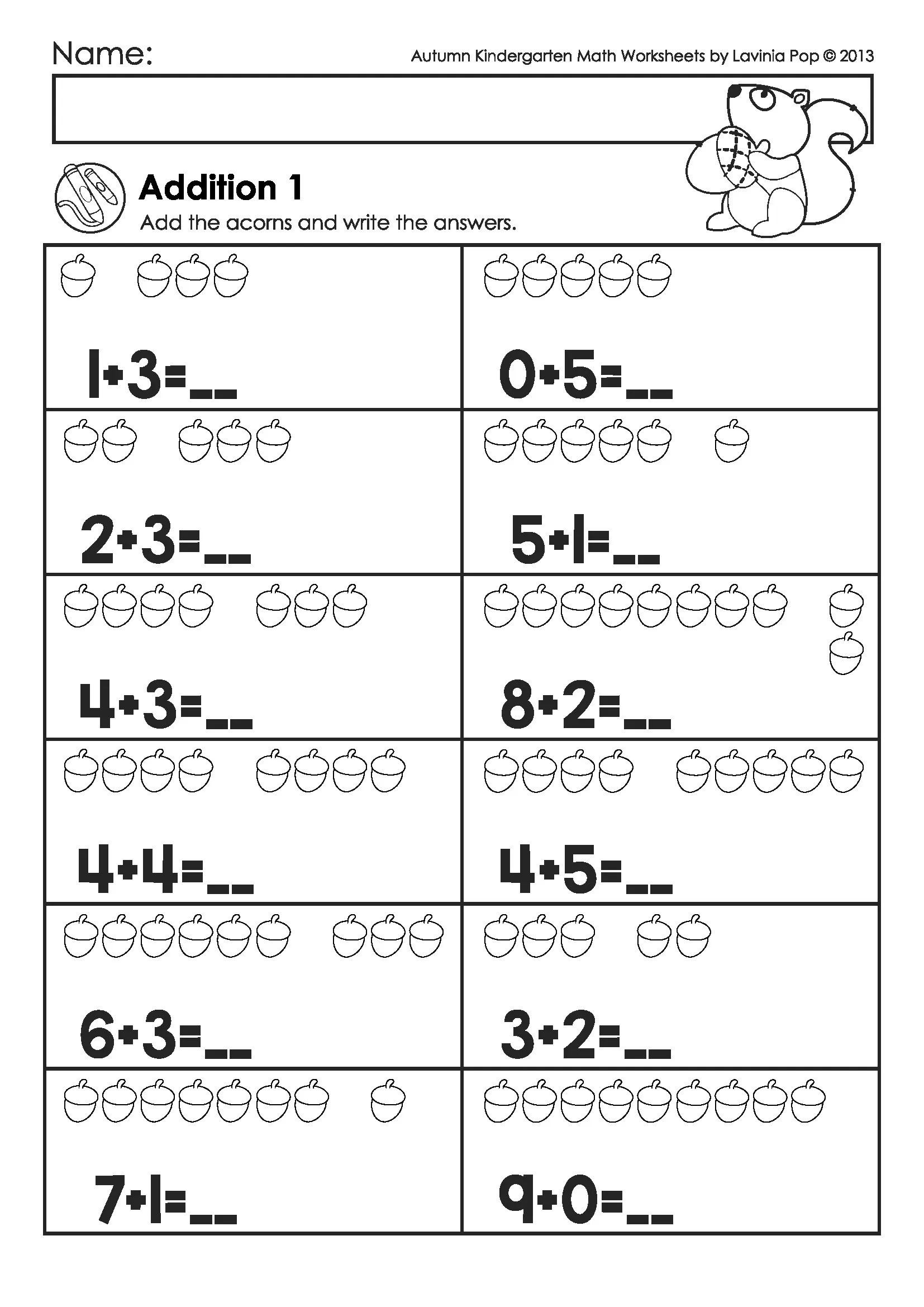 Autumn Fall Kindergarten Math Worksheets And Activities