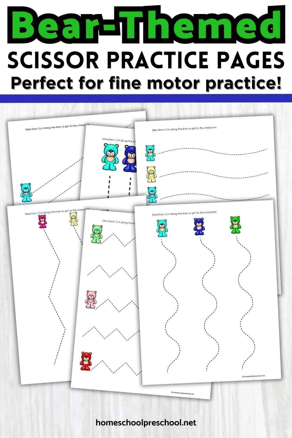 Bear Cutting Practice Pages For Preschool Motor Skills