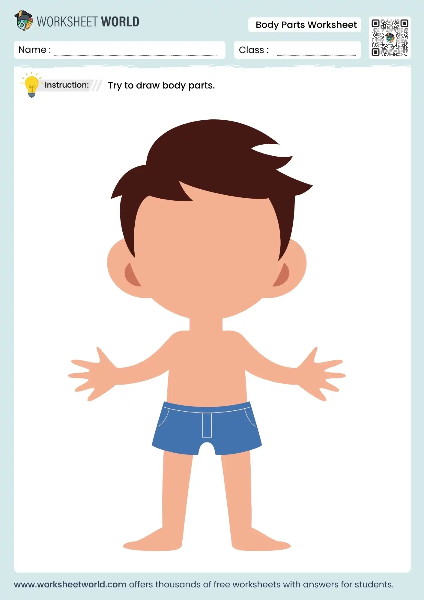 Blank Body Parts Worksheet For Nursery To Class 1 Worksheet World