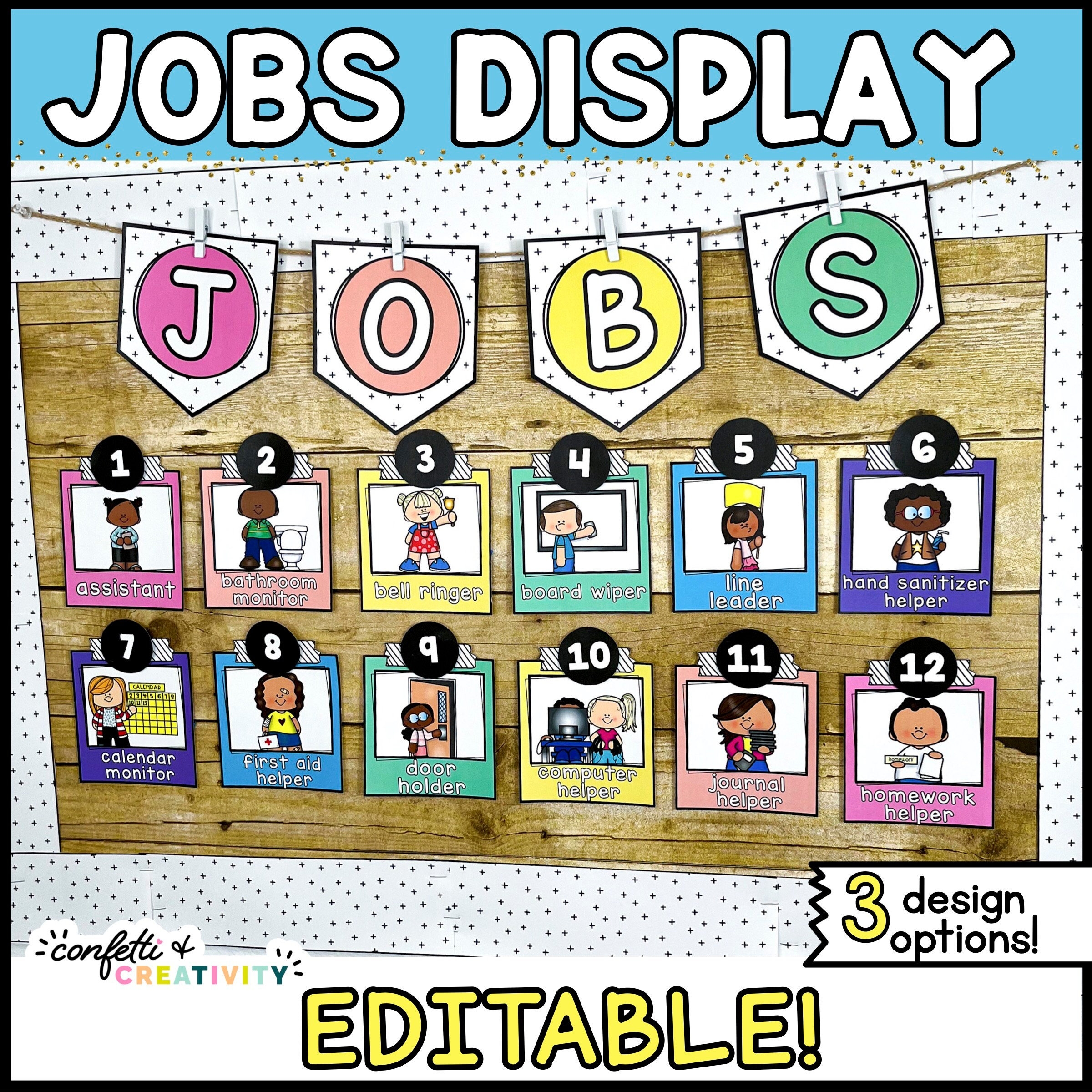 Bright Classroom Jobs Display Editable Chart Decor digital Download Etsy