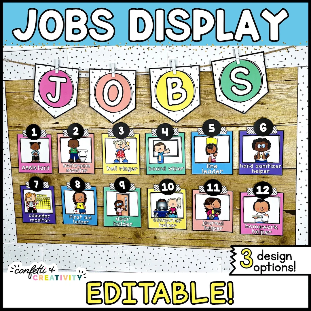 Bright Classroom Jobs Display Editable Chart Decor digital Download Etsy