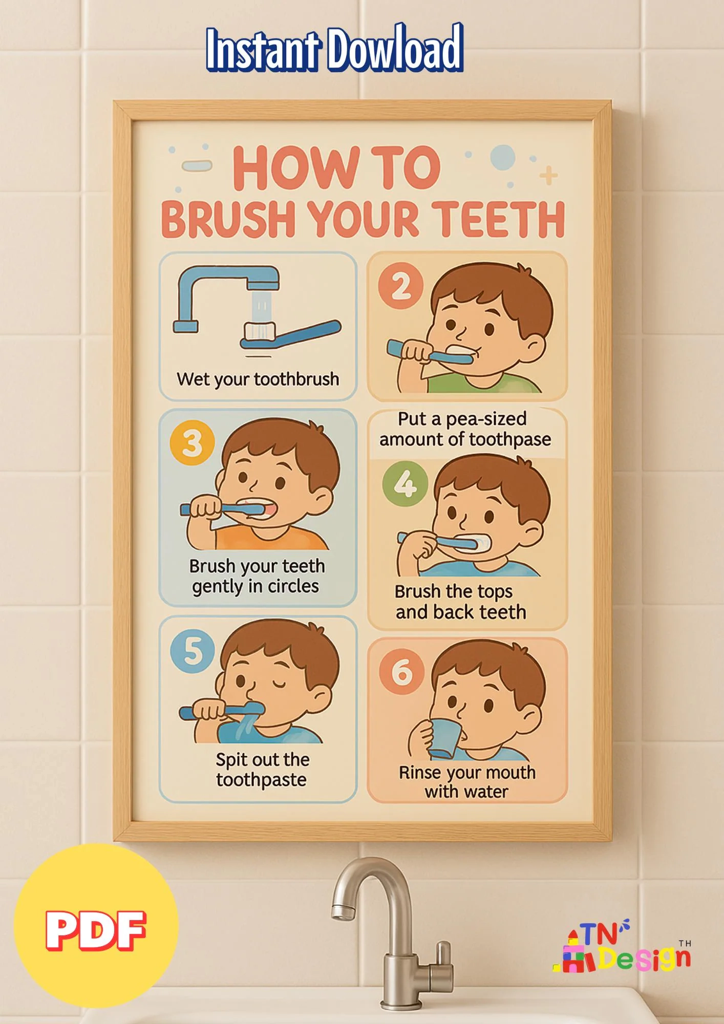 Brushing Teeth Routine Poster Kids Visual Guide PDF Download A4 A5 Size Etsy