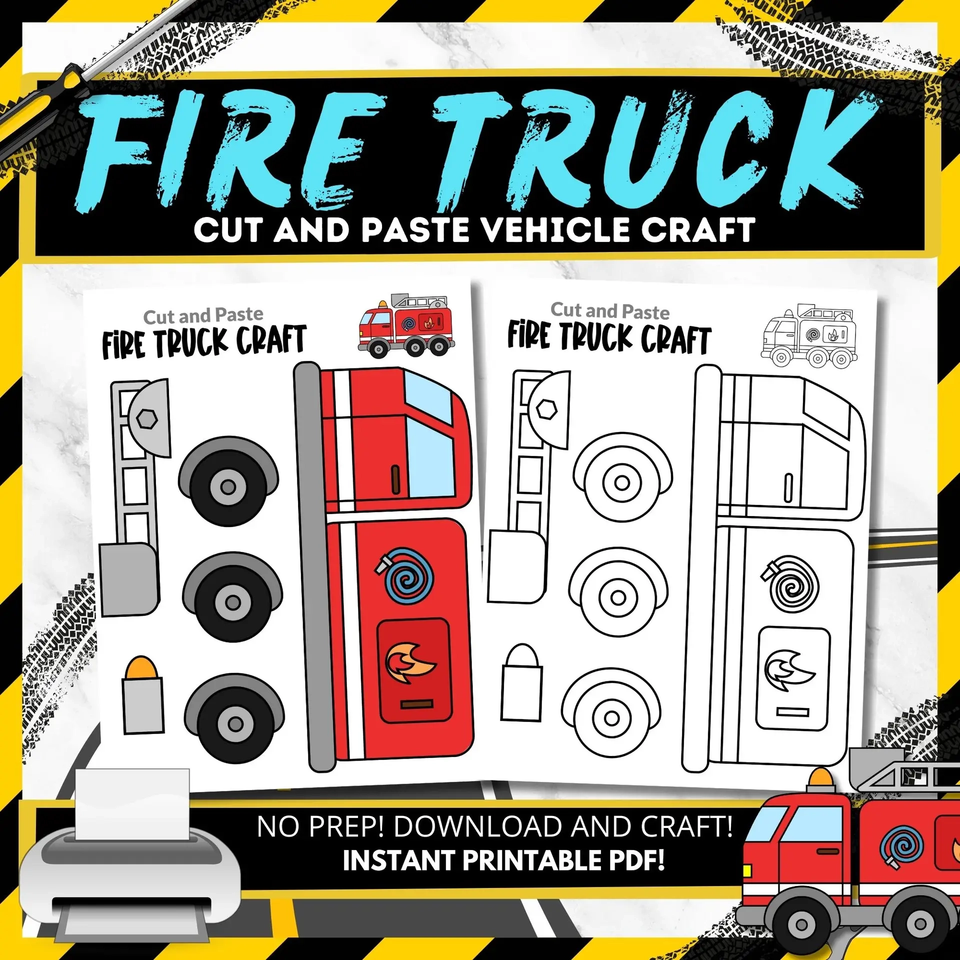 Build a Fire Truck Craft Printable Cut Paste Transportation Activity For Kids Simple Mom Project Store