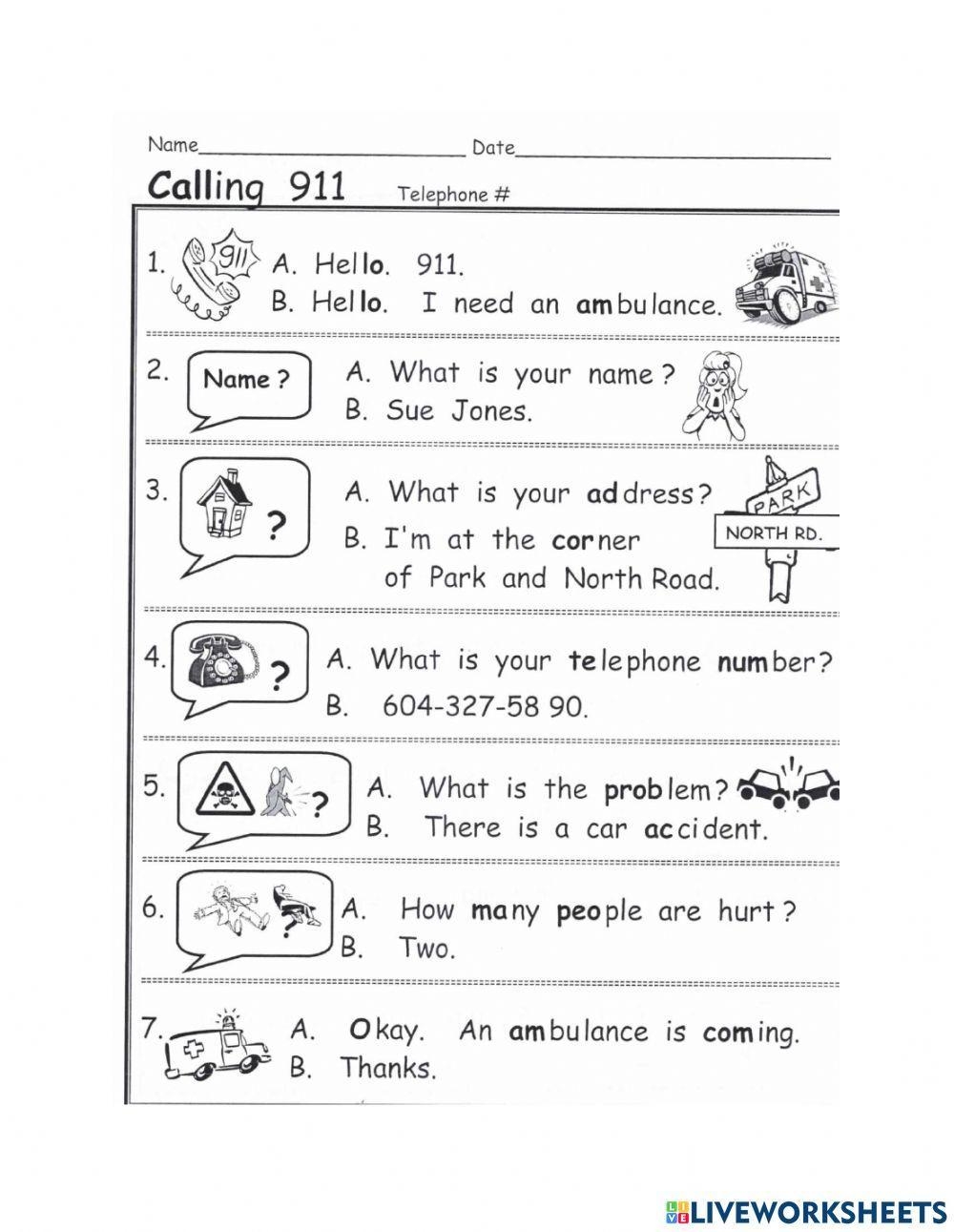 Calling 911 Worksheet Worksheets Library