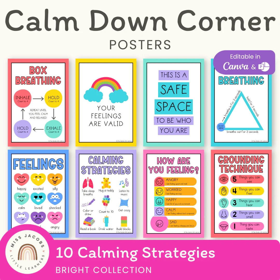 Calm Down Corner Posters Bright Classroom Theme Miss Jacobs Miss Jacobs Little Learners