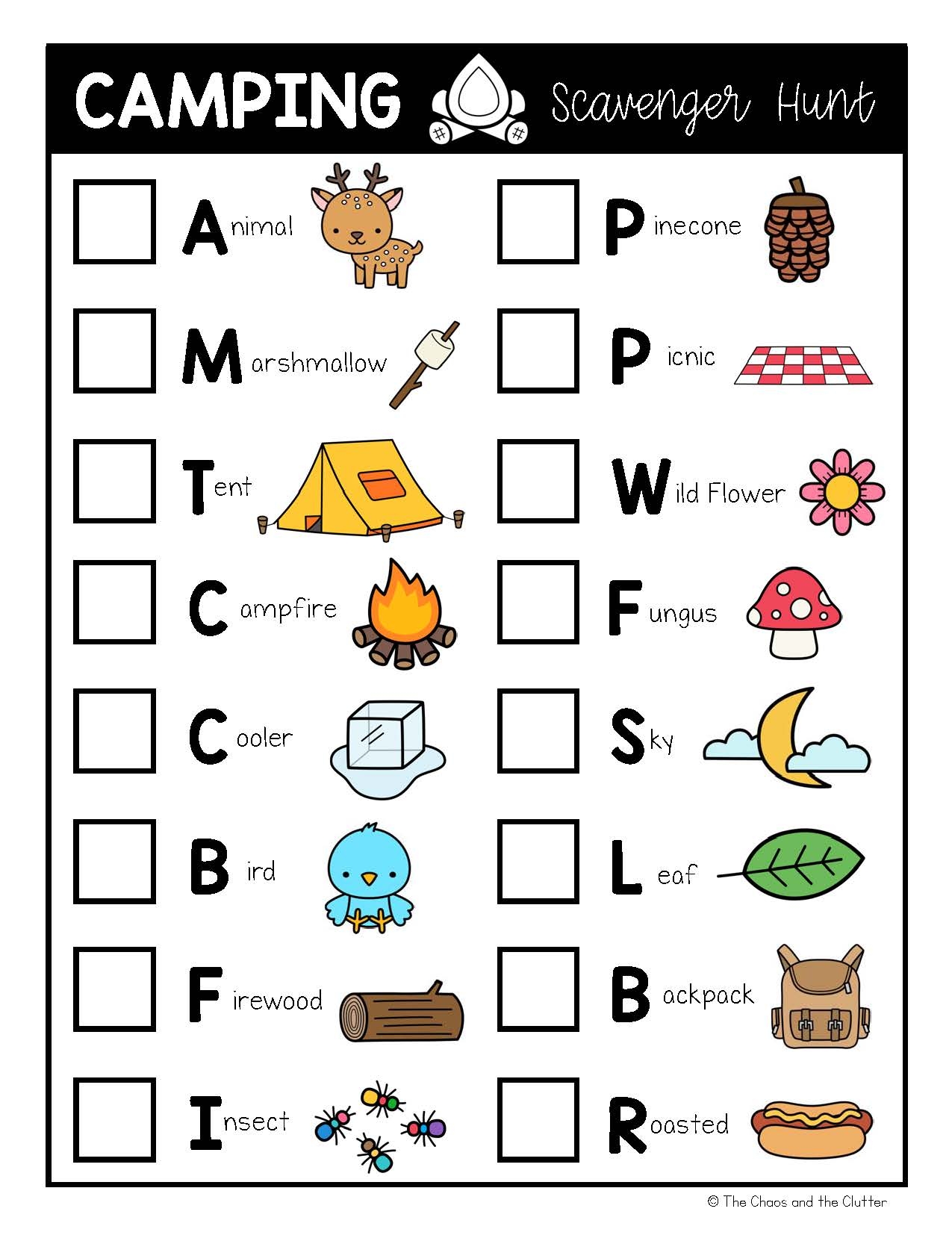 Camping Scavenger Hunt Free Printable