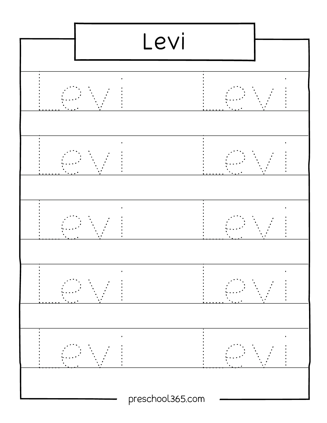 Carson Sadie Levi Rolan Madelyn Name Tracing Sheet