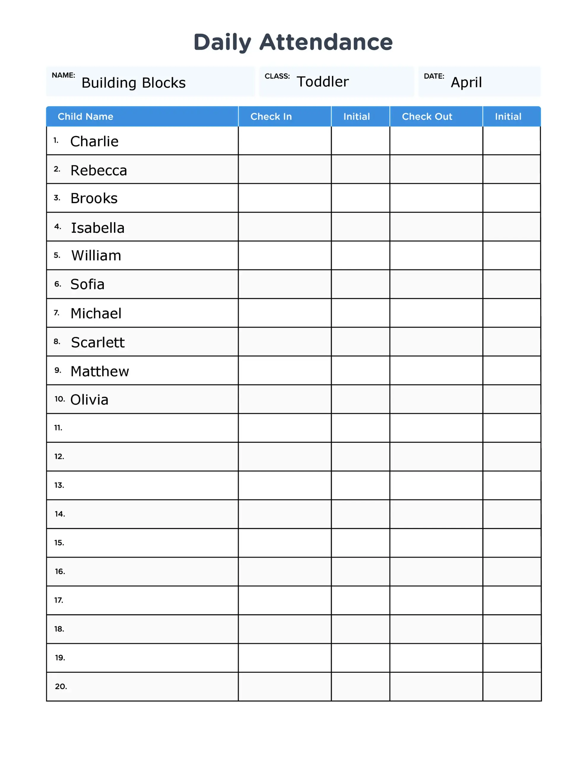 Childcare Daily Attendance Sheet With Fillable Form Fields HD PNG And Fillable PDF Instant Download Save Print Your Today Etsy