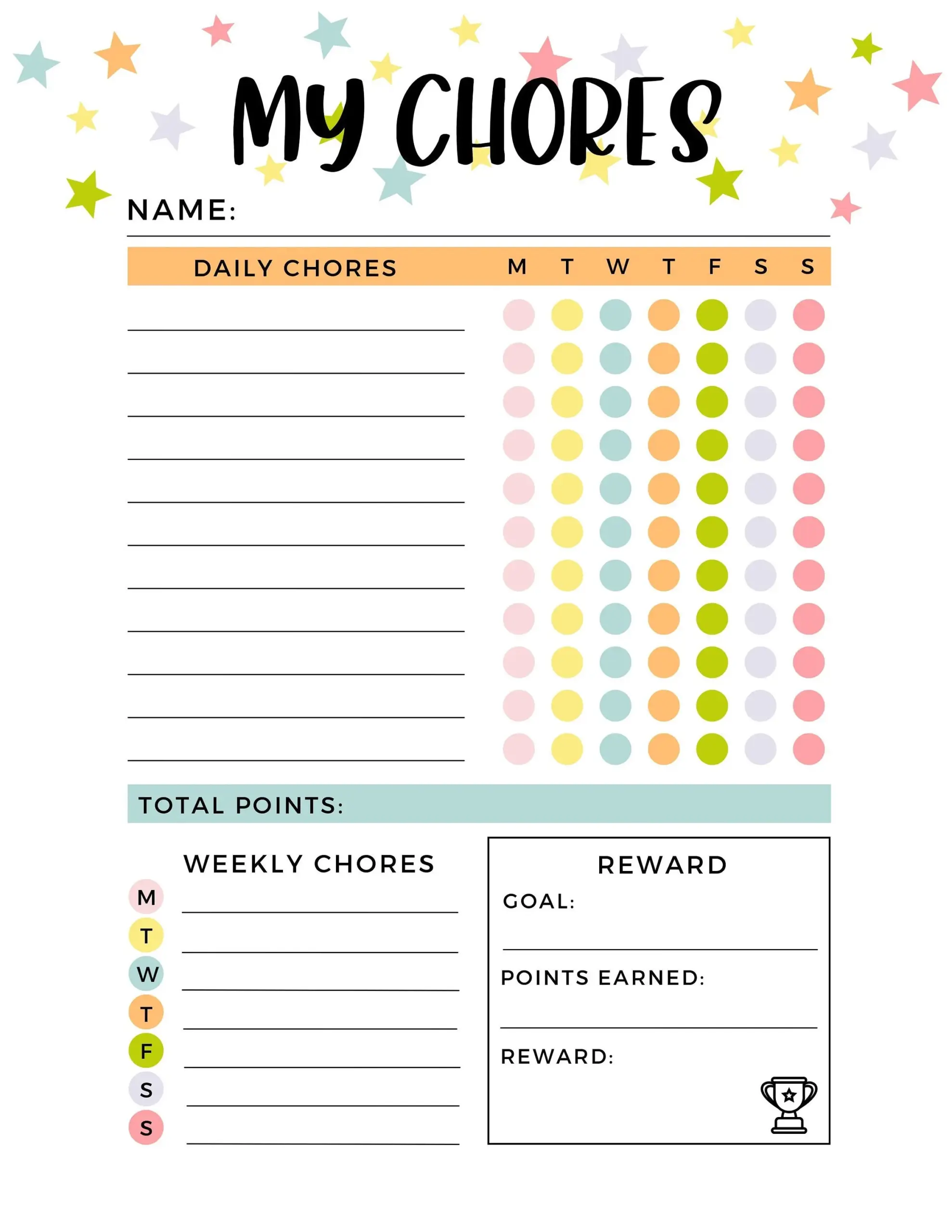 Chore Charts For Kids Chore Chart Printable Reward Chart Printable Reward Chart For Kids Kids Chore Chart Printable Chore Chart Etsy