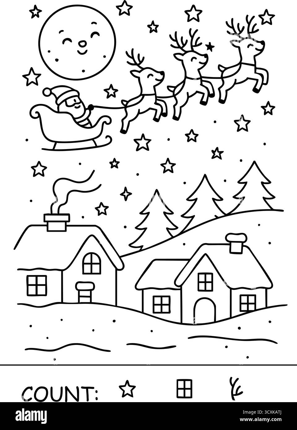 Christmas Coloring Pages Santa And Reindeer Stock Vector Images Alamy