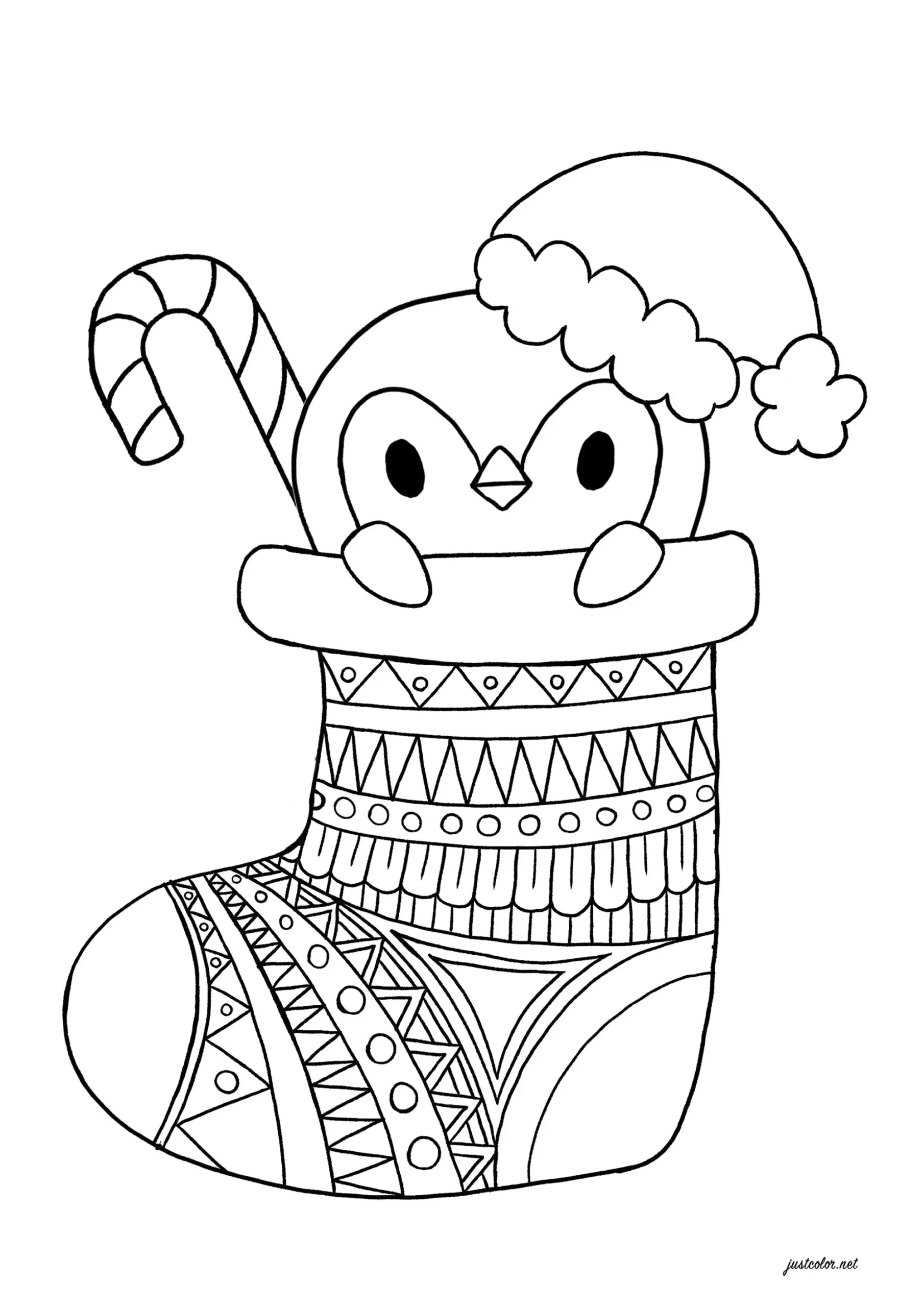 Christmas Sock With Little Penguin Christmas Coloring Pages For Kids