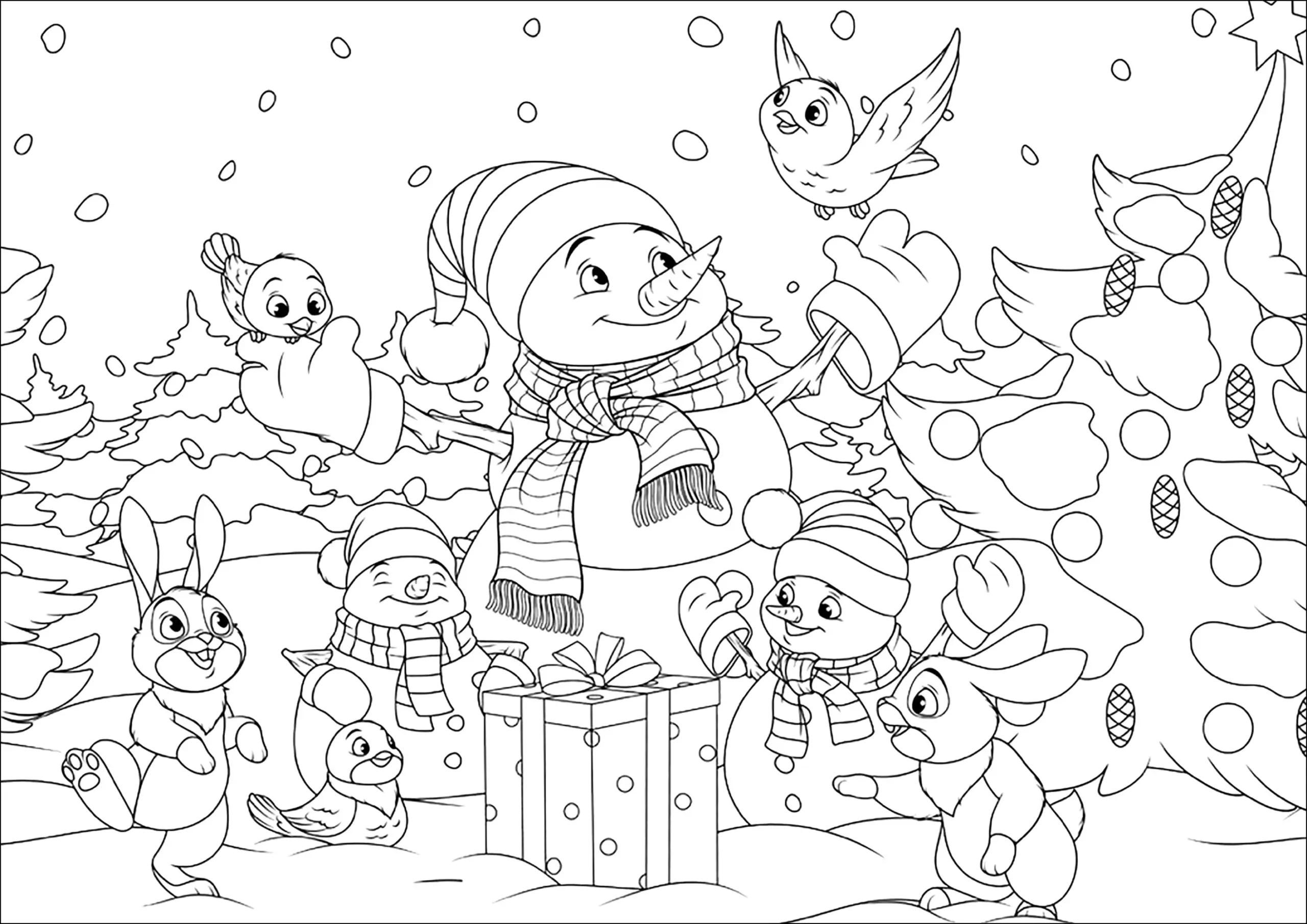 Christmas Trees Bunnies And Birds Christmas Coloring Pages For Kids Christmas Trees Bunnies And Birds Christmas Coloring Pages For Kids