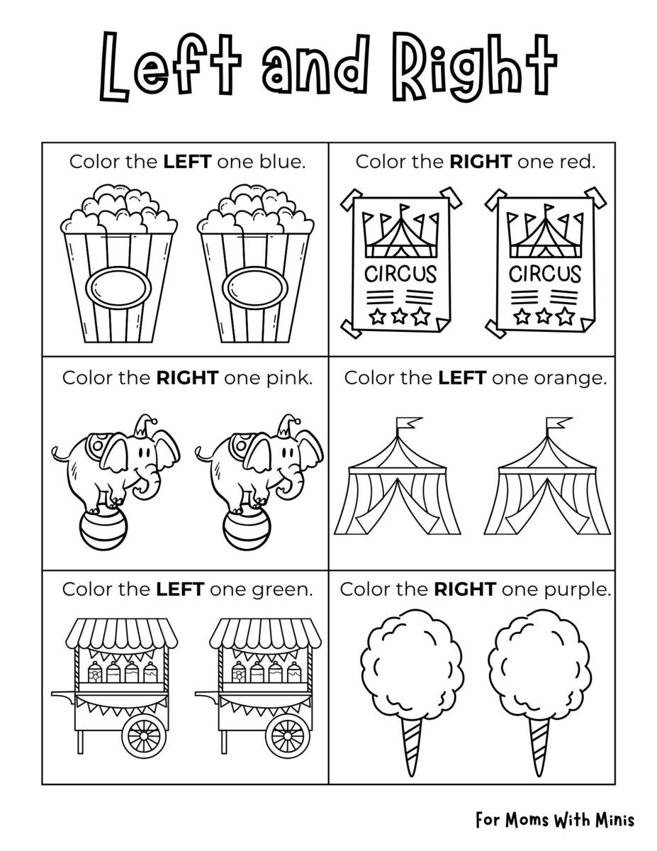 Circus Themed Left And Right Worksheet For Moms With Minis Circus Themed Left And Right Worksheet For Moms With Minis