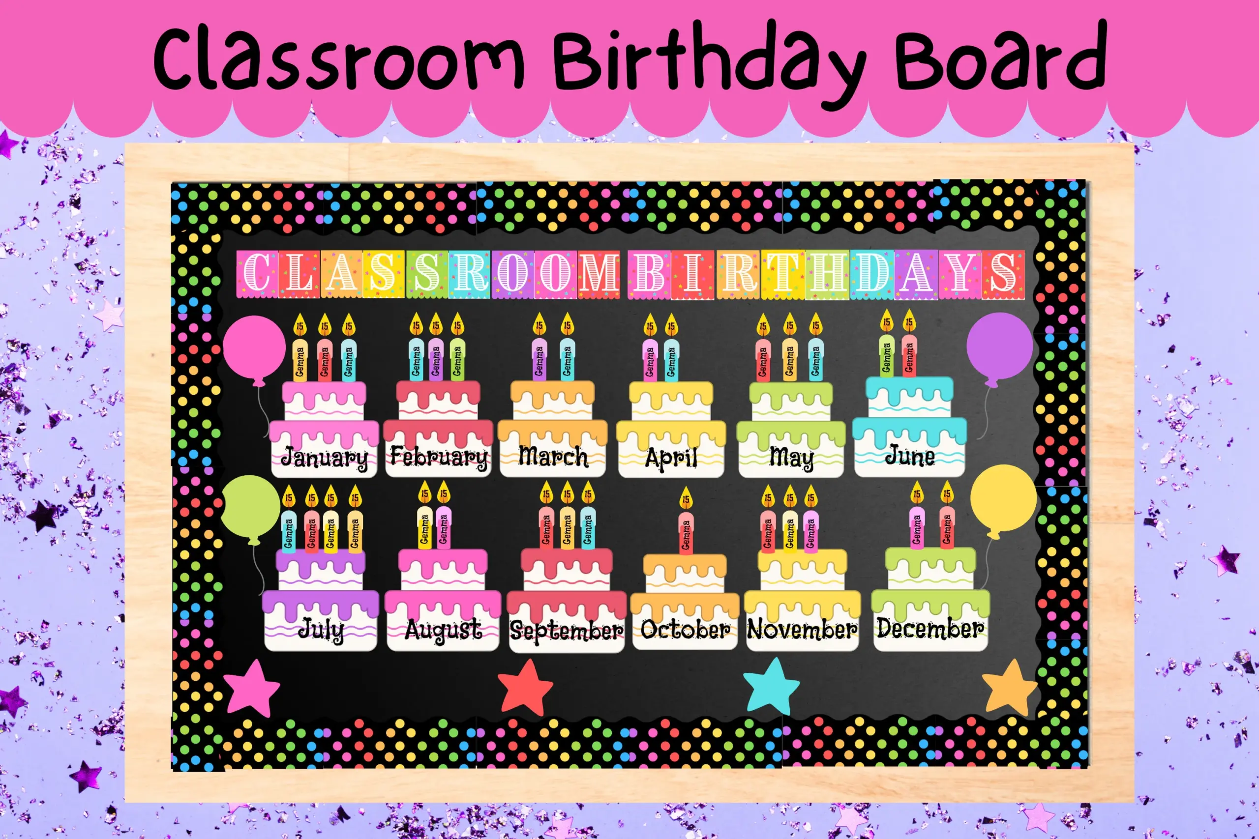 Classroom Birthday Board Daycare Preschool Rainbow Dot Classroom Decor Classroom Birthdays Birthday Banner PDF Printable Decor Etsy Israel