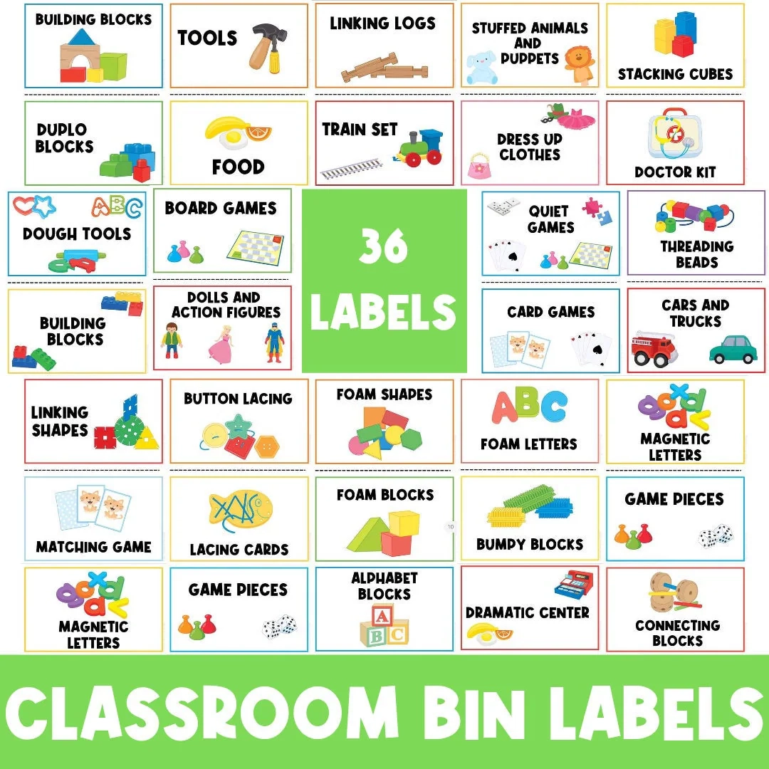 Classroom Center Signs Toy Bin Label Visual Printable Signs Toy Storage Toy Organization Label Classroom Signs Playroom Signs