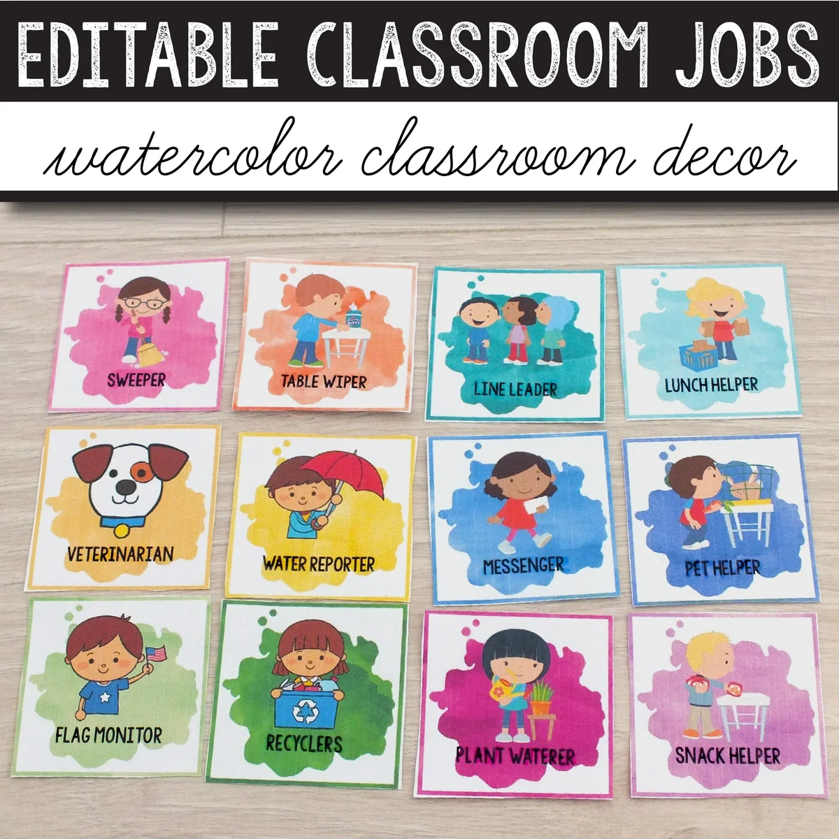 Classroom Jobs Editable Watercolor INSTANT DOWNLOAD My Nerdy Teacher