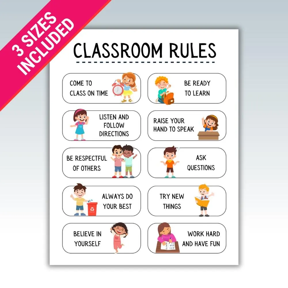 Classroom Rules Poster Printable Art For Preschool Kindergarten 3 Sizes png Digital Download Etsy