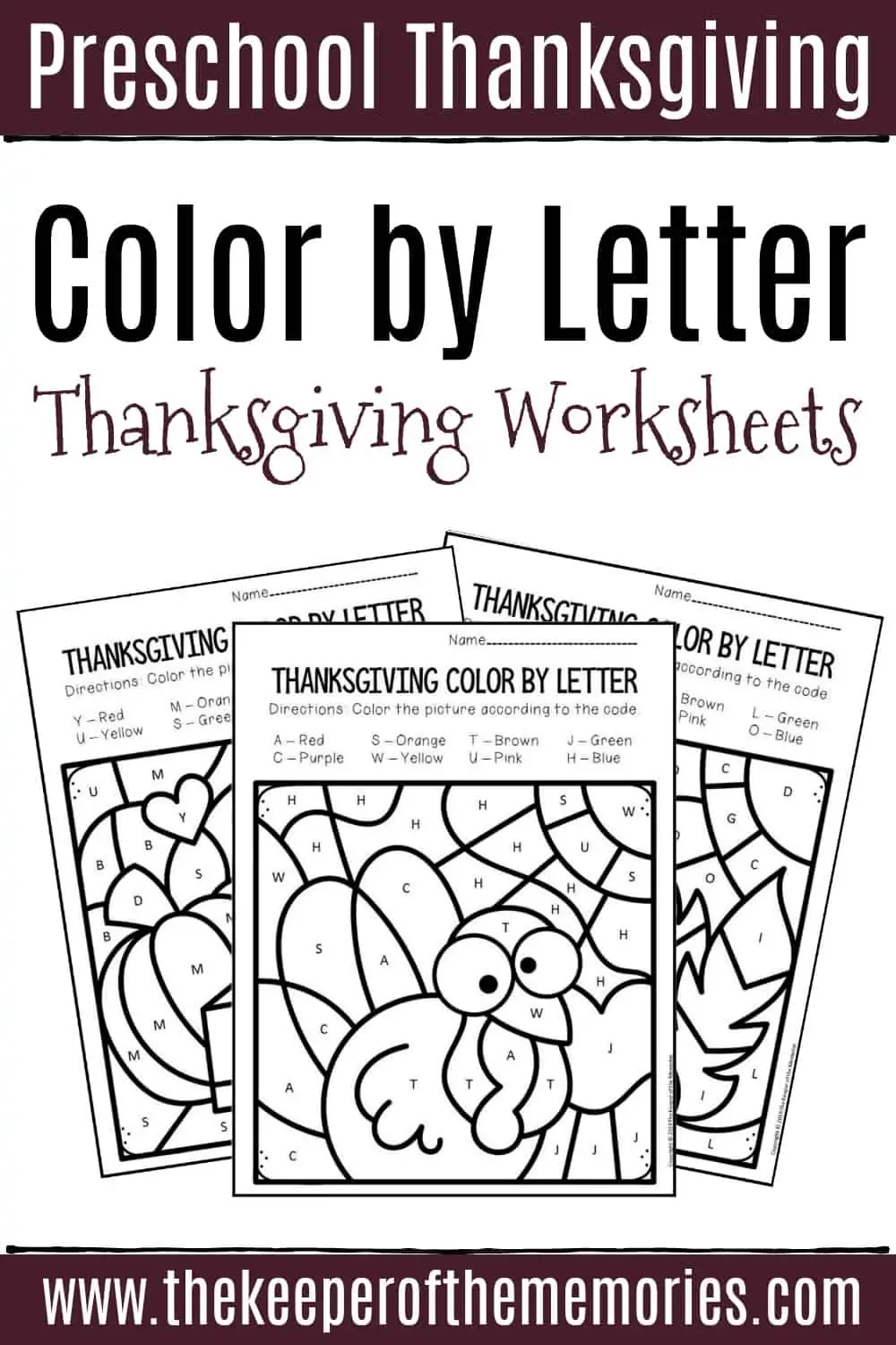 Color By Letter Thanksgiving Preschool Worksheets